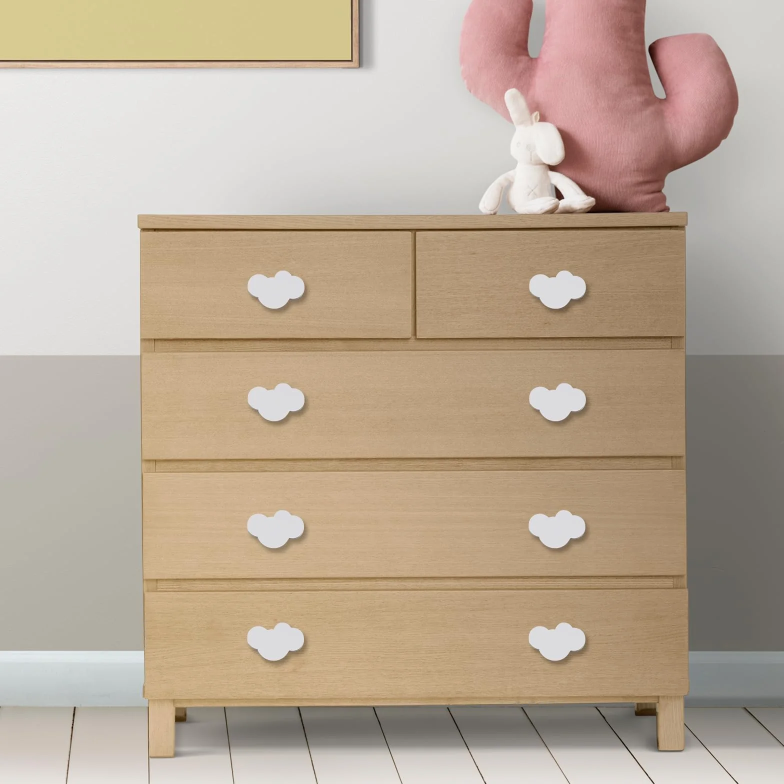 Boutons de Tiroir en Forme de Nuage, Lot de 6, Poignée d'Armoire Enfant, Caoutchouc, Blanc