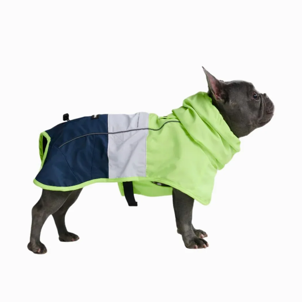 Spark Paws Manteau de pluie imperméable et coupe-vent pour chiens de petite, moyenne, grande et très grande taille, réfléchissant et respirant, couverture intégrale du corps – Blanc fluo, bleu marine,