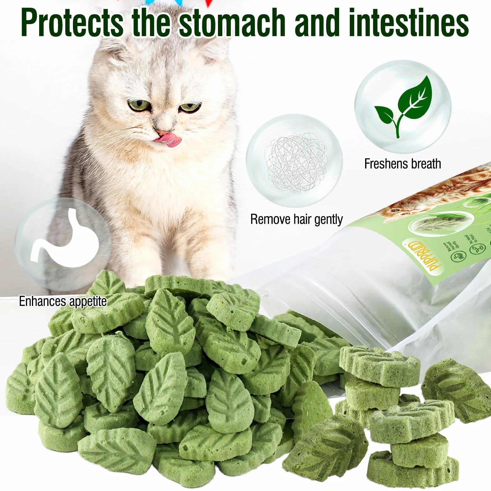 Bâton de Dentition d'herbe de Chat, Collations Comestibles pour Chats, Friandises Lyophilisées Nettoyeur de Dents 50g