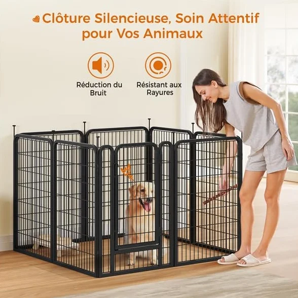 Yaheetech Parc pour Chien 8 Panneaux Enclos Chiens 68 x 100 cm Clôture en Métal Chenil Exterieur