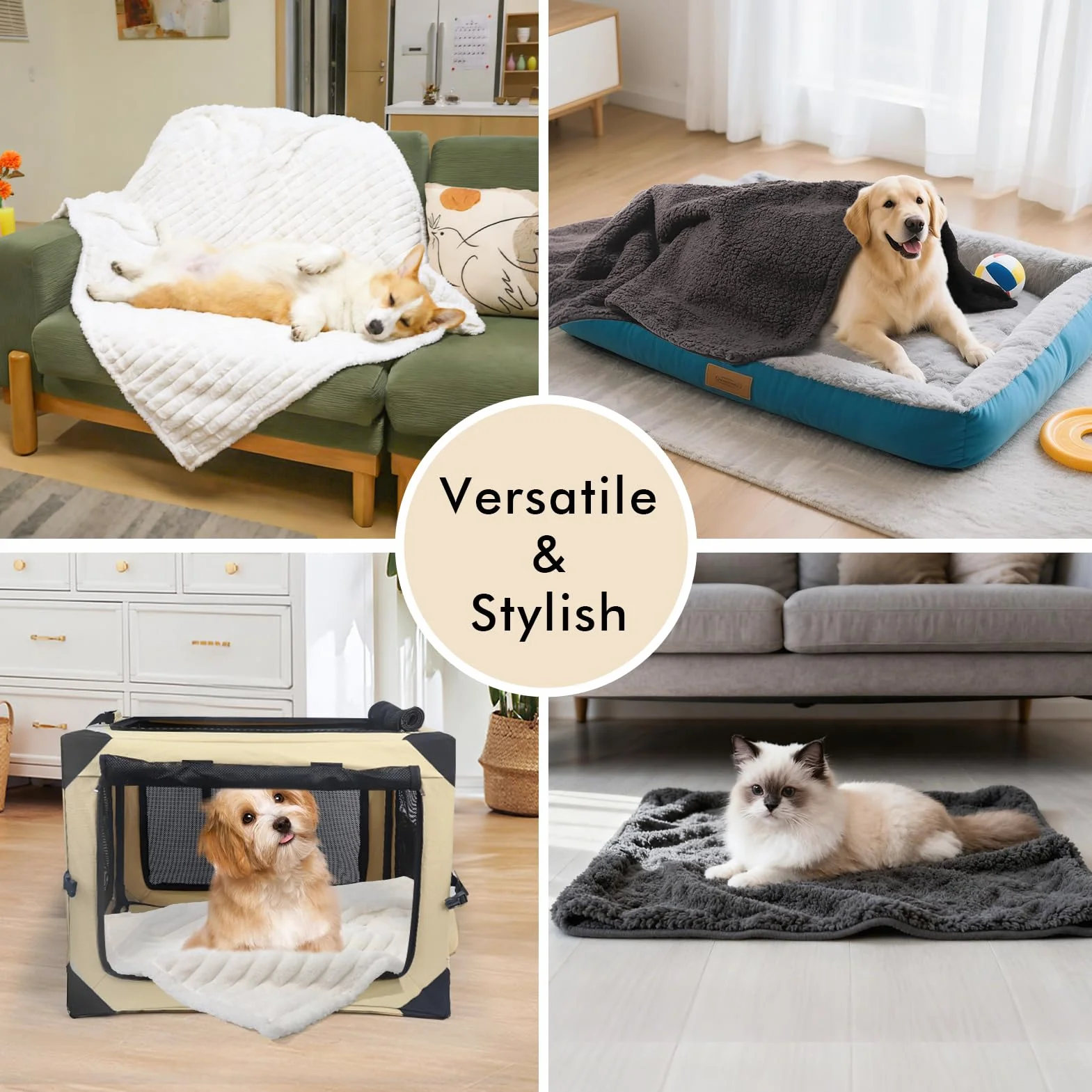 Couverture Imperméable pour Chiens 100x75cm Lavable Protection Canapé Animaux Plaid pour Chats Douce Moelleuse Crème