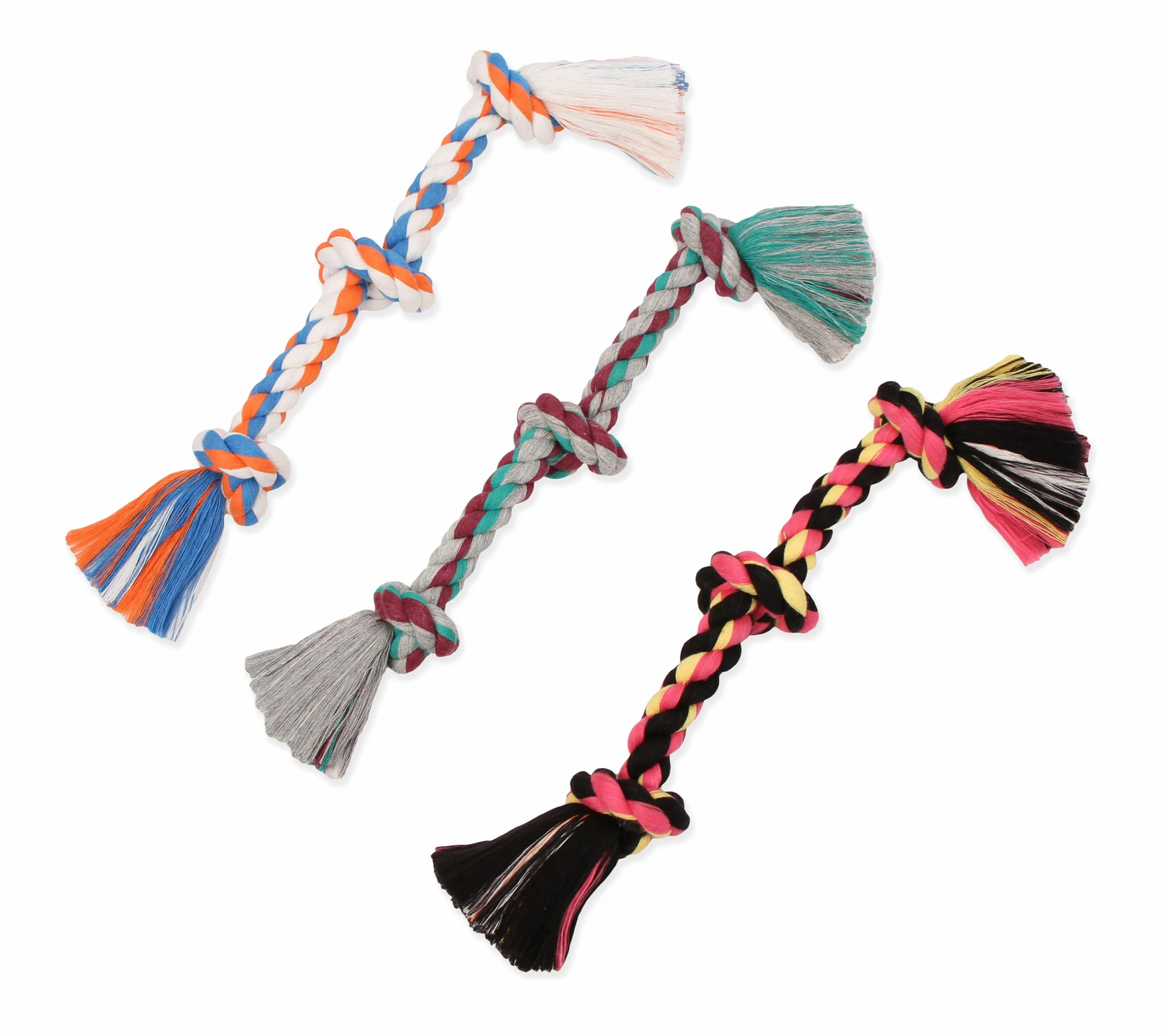 Mammoth Flossy Chews Color Corde à tirer 3 Nœuds - Jouet à mâcher en coton et polyester pour chiens - Mini 25,4 cm