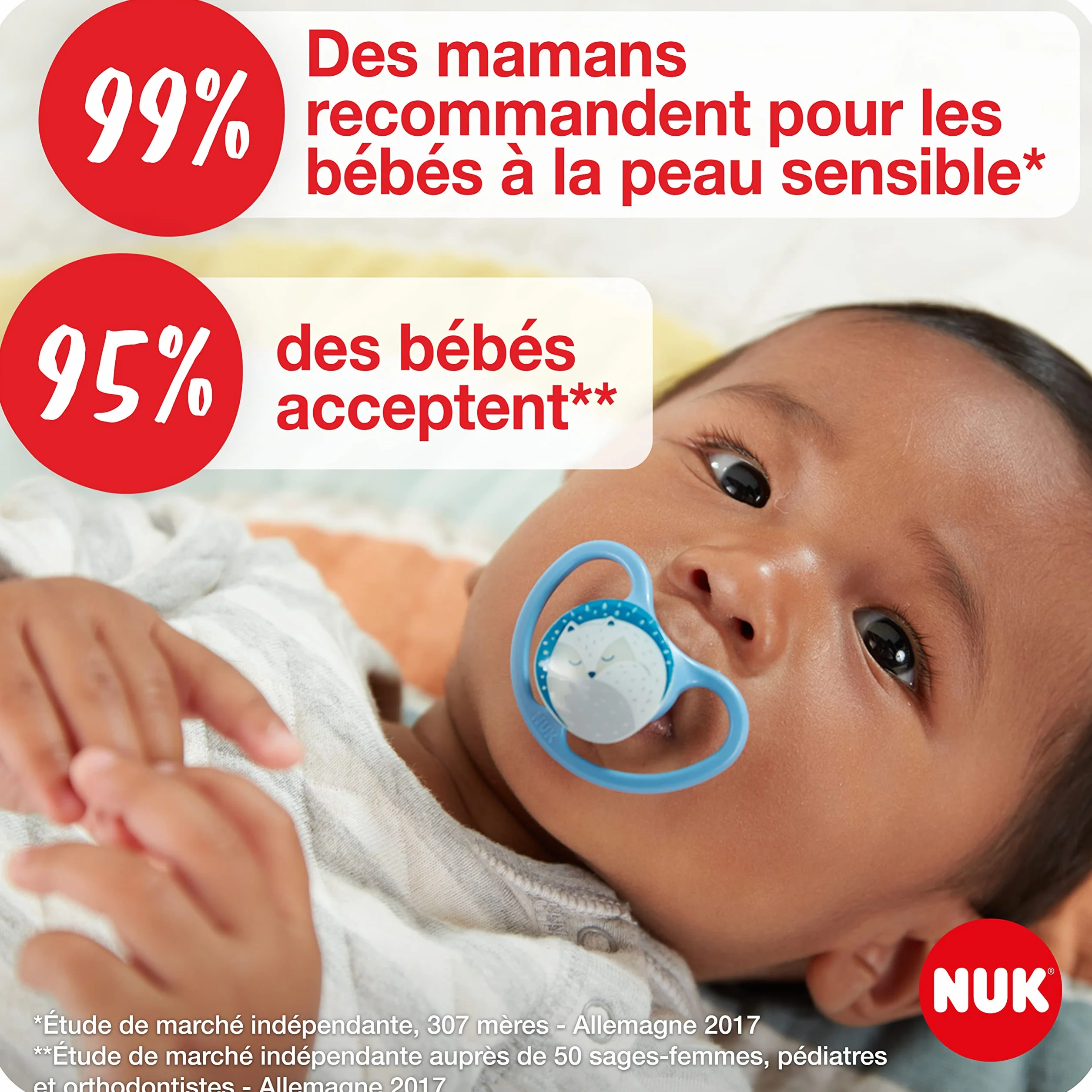 NUK Space Day & Night Tétine bébé 18-36 mois Sucettes phosphorescentes aérations extra-larges peaux sensibles Zèbre Lion Lot de 4