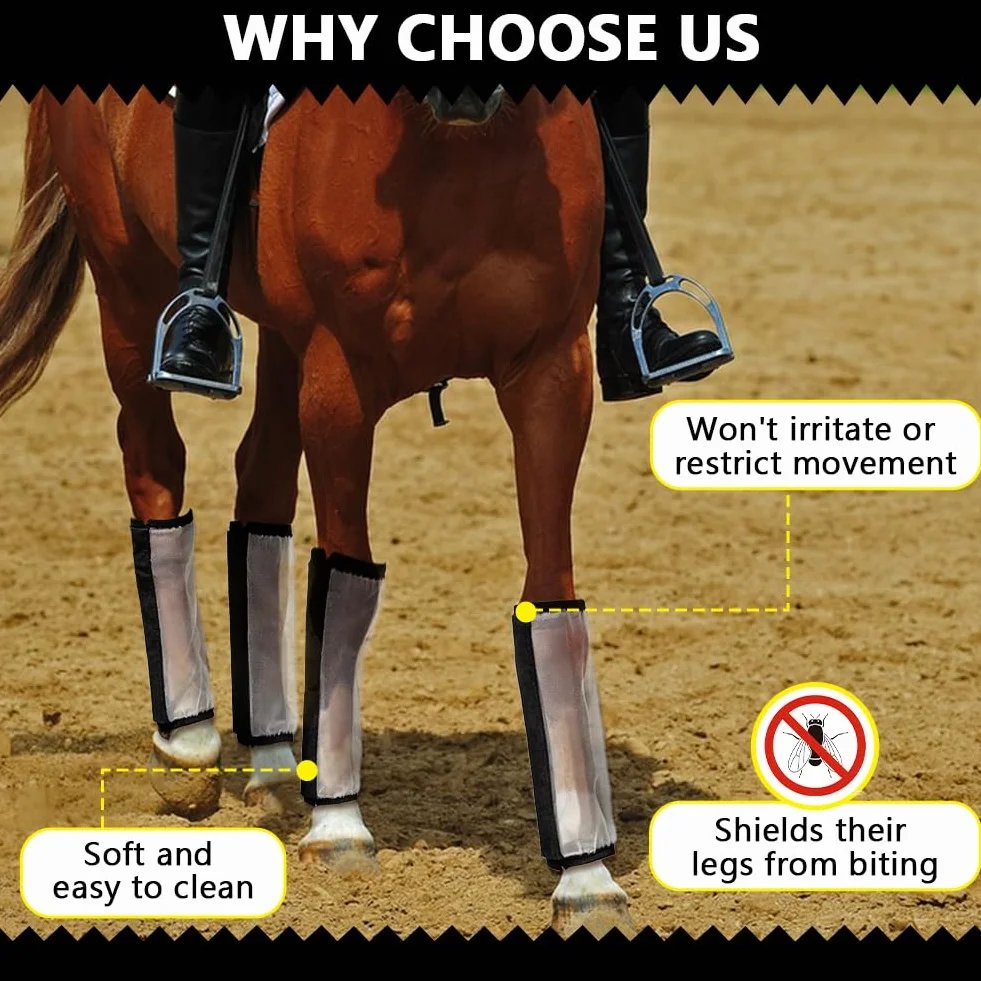 Guêtres Anti-Mouches Pour Chevaux NBEADS 4 Pièces, Non-Glissantes, Respirantes, En Mesh, Noir
