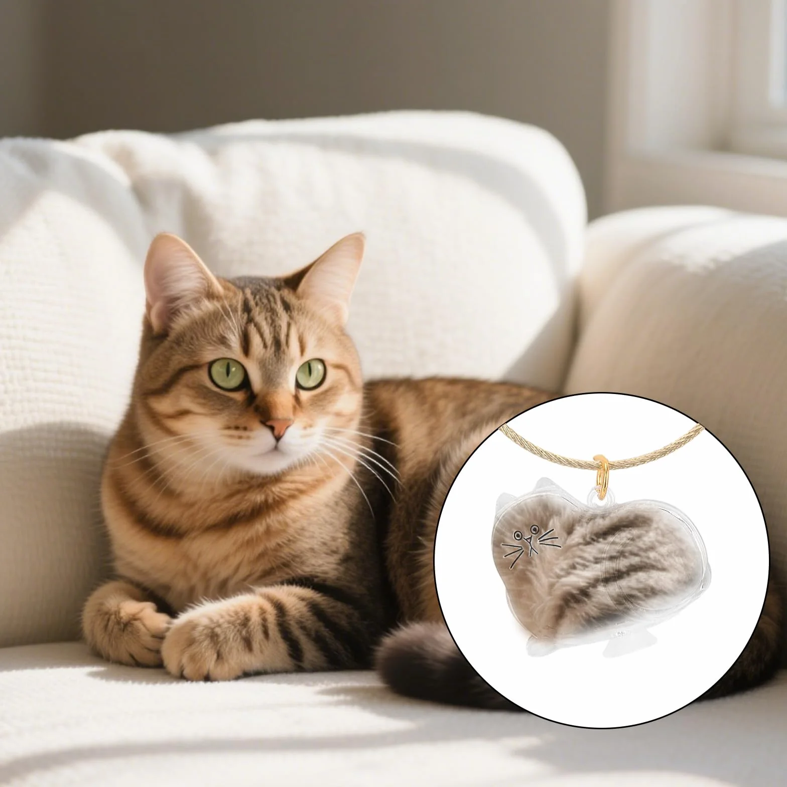 BOXOB Porte-Clés Collecteur de Poils de Chat, Bouteille Rangement Transparente avec Pendentif Doré