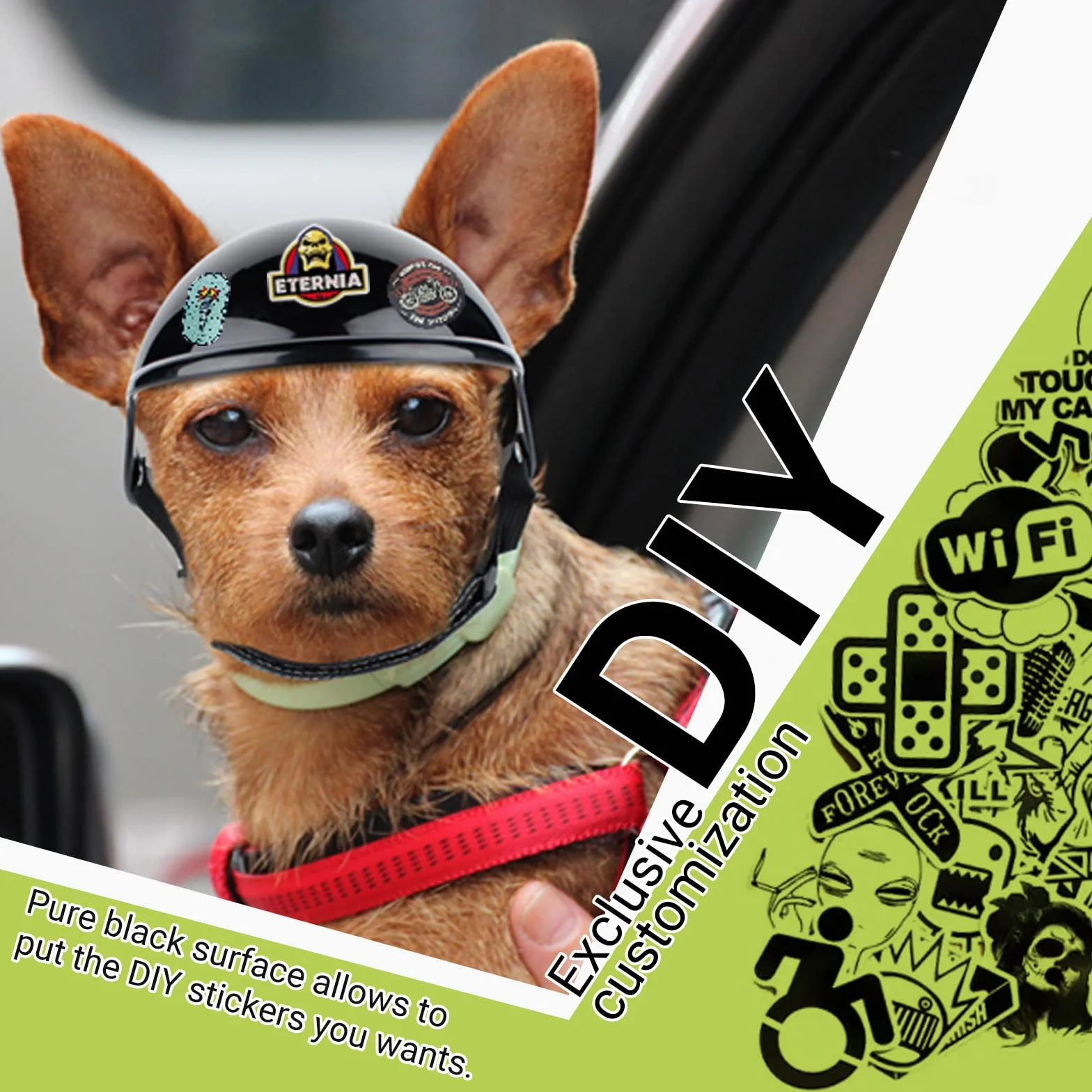 Casque pour chien extra petit avec trous d'oreille – Chapeau réglable et robuste pour activités de plein air/moto/vélo, noir, taille XS