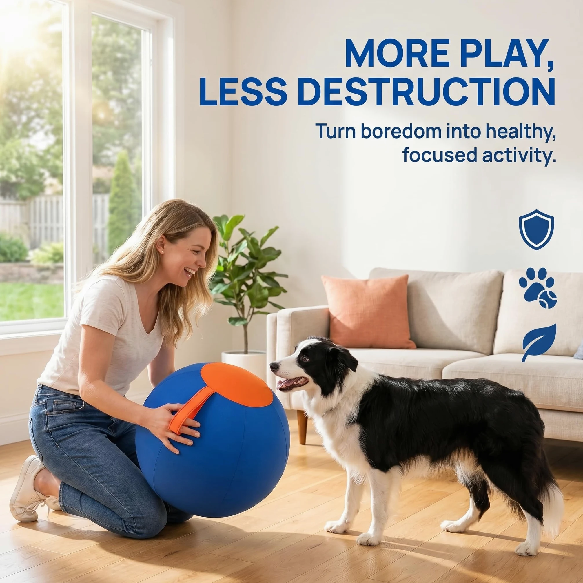 Ballon Chien Interactif Ultra-Résistant - Ballon Increvable pour Chien Actif, Jouet Indestructible Grande Taille pour Extérieur, Stimule l'Instinct de Poursuite (A, 55cm)