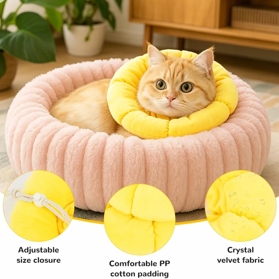 Collier Anti Léchage pour Chat, Collier de Protection Tournesol, Coton Doux Ajustable 10-18cm