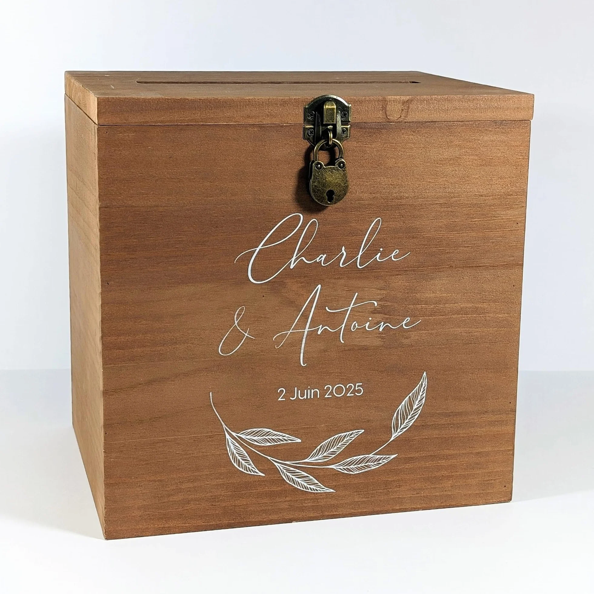 Urne Mariage en Bois avec Cadenas 25x25x20 cm Fabriquée en France