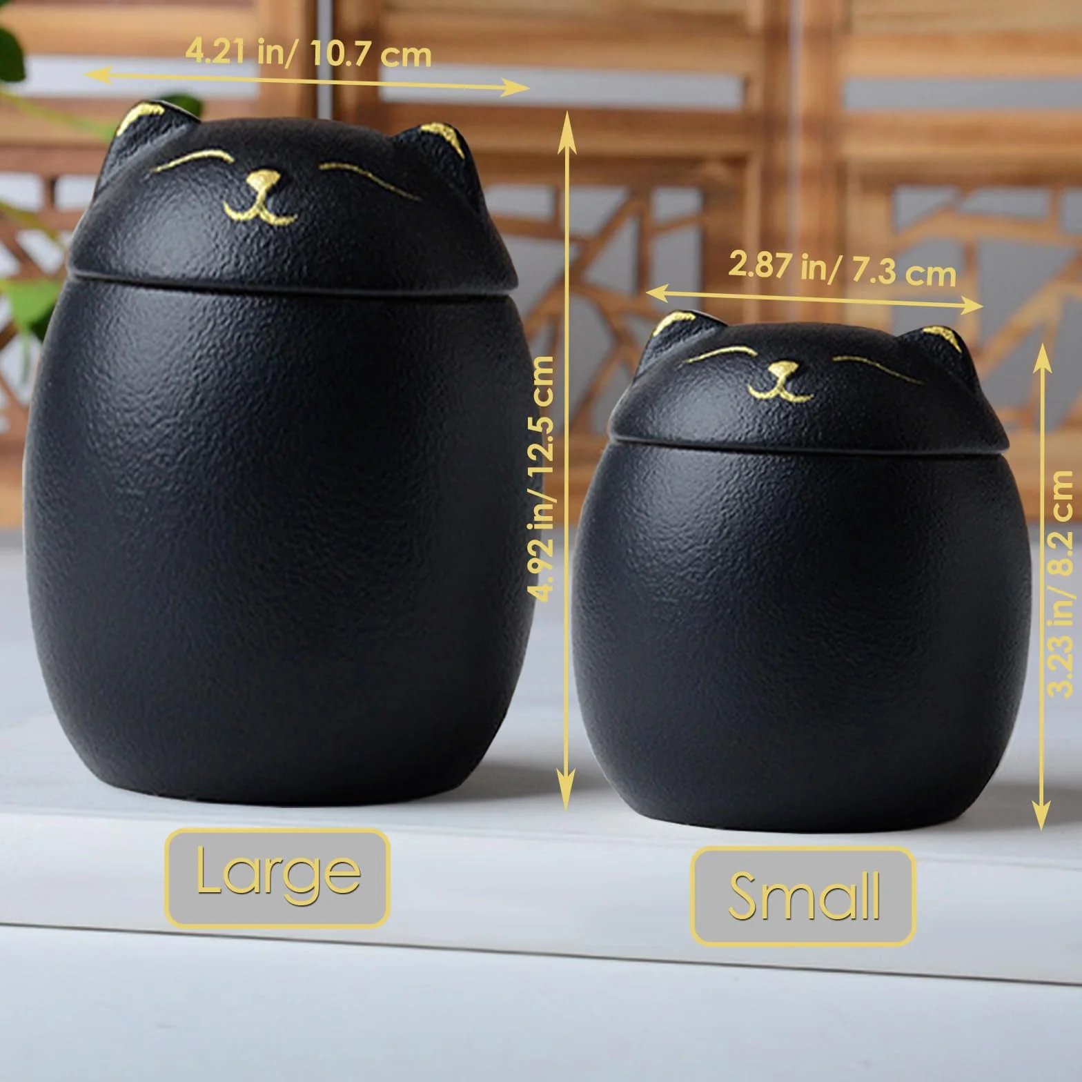 Urne funéraire pour cendres de chat en céramique mate noire taille L – Cadeau souvenir fait main
