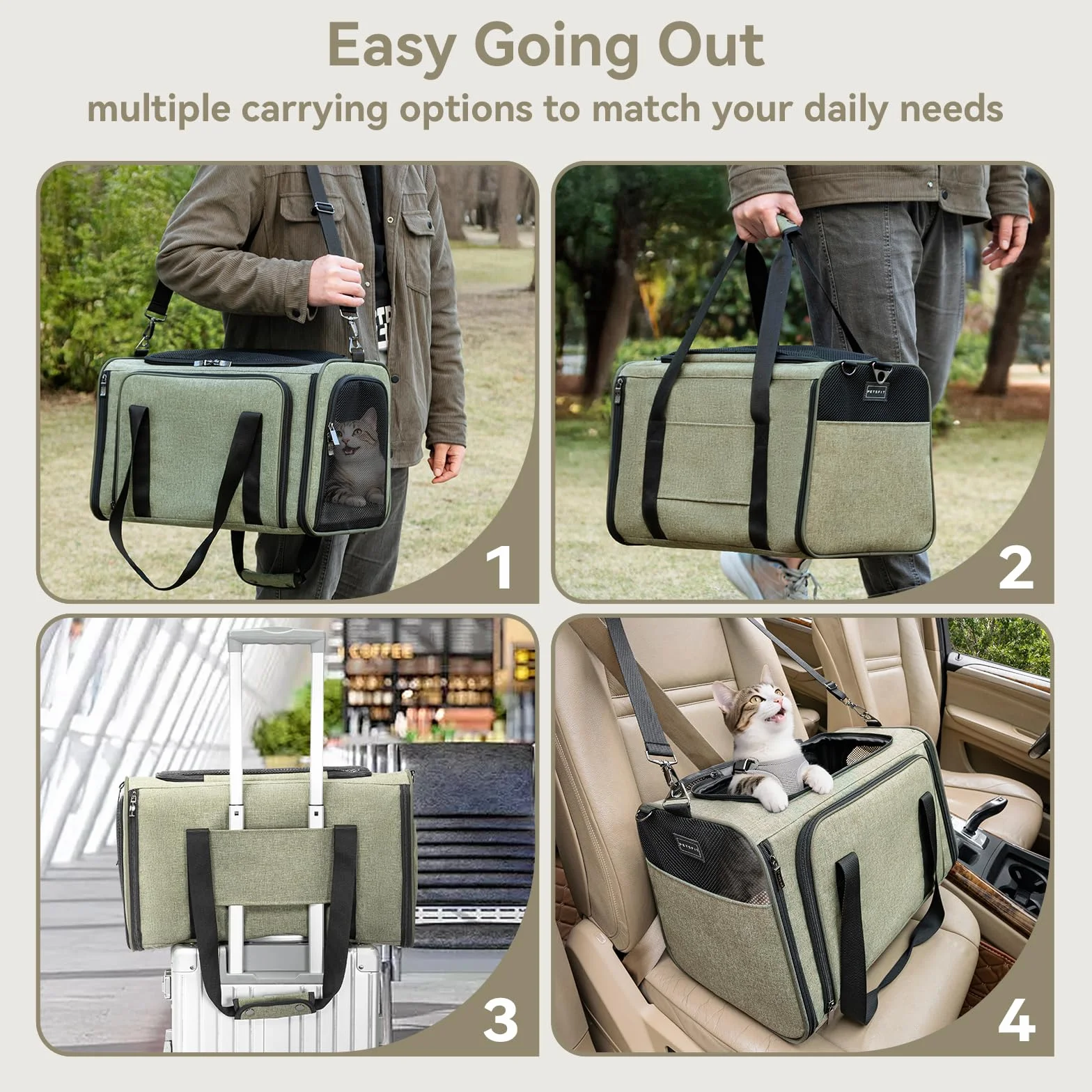 Petsfit Sac de transport extensible pour chat et chien approuvé par les compagnies aériennes avec tapis en peluche amovible