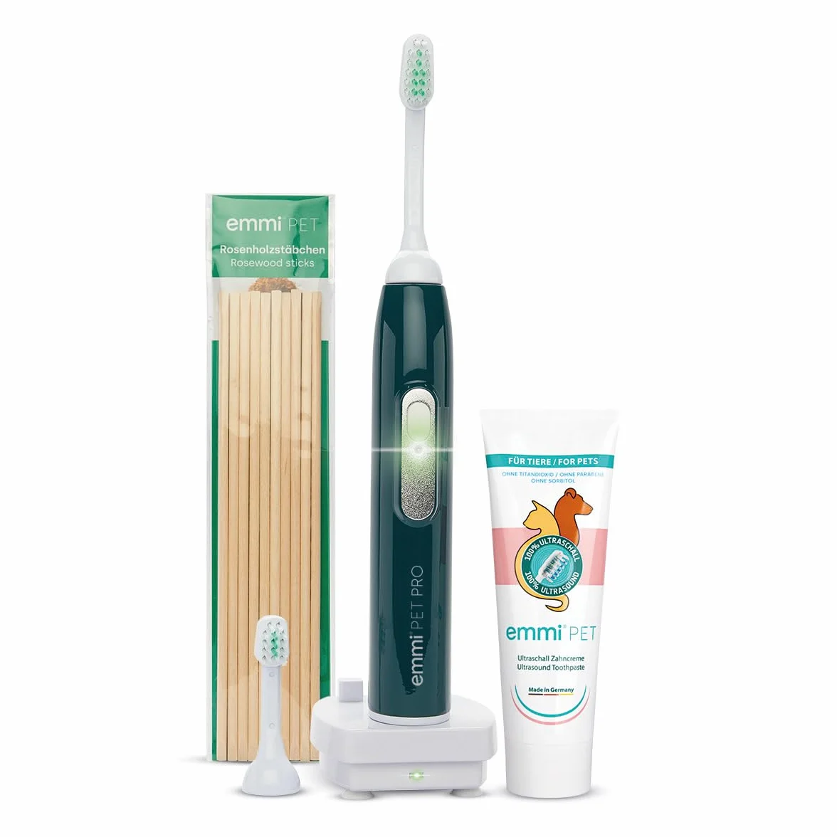 emmi-pet PRO Brosse à dents ultrasonique pour chiens - Brosse à dents silencieuse pour chiens et chats sans frottement avec 96 millions de vibrations - Prévient le tartre et les inflammations