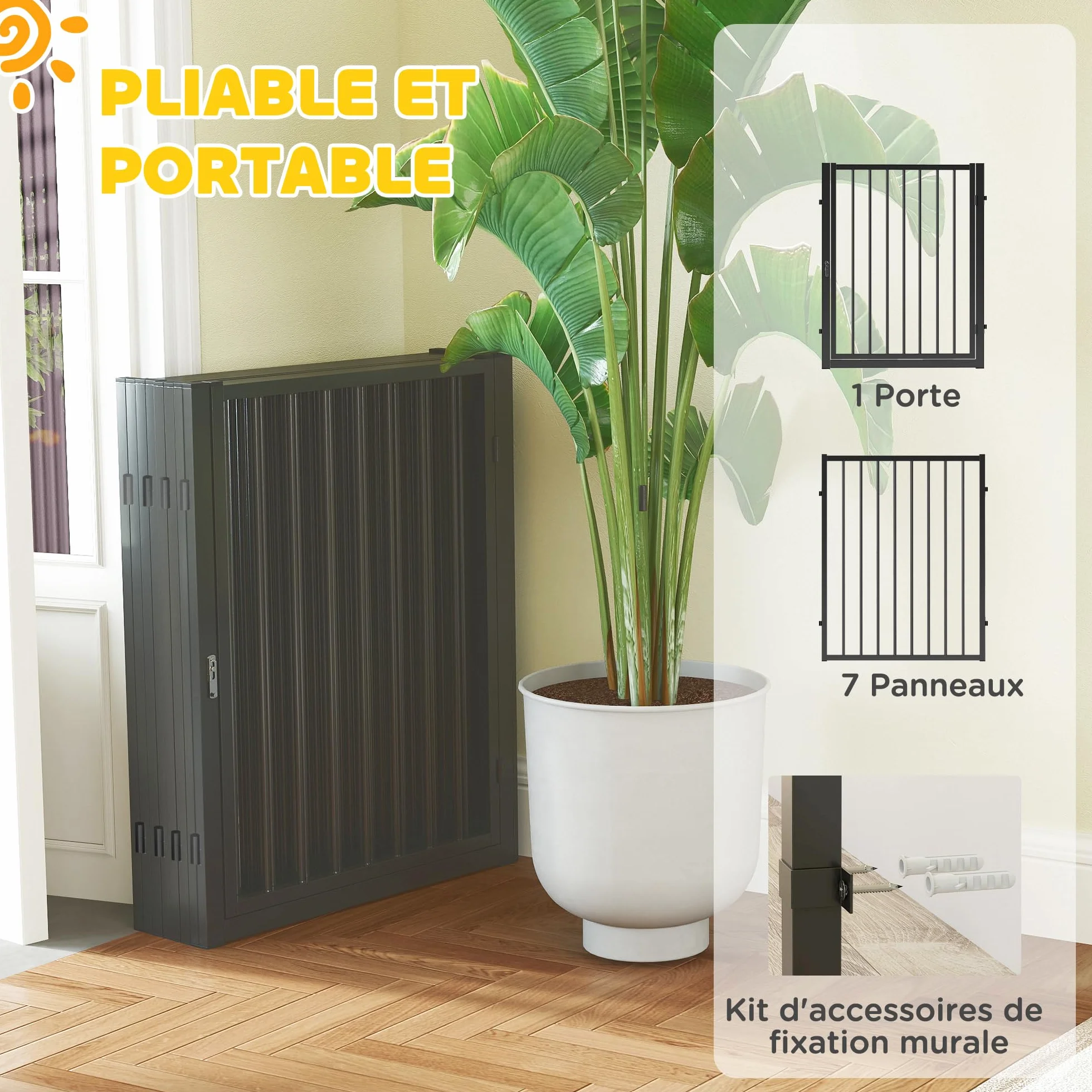 PawHut Parc pour Chien 8 Panneaux modulable Pliable en métal 76H cm avec Porte Noir