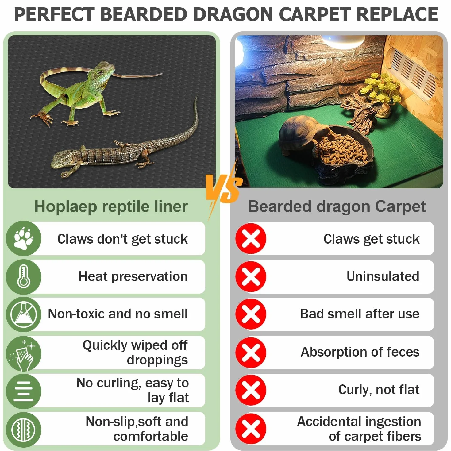 Tapis de terrarium 370 litres 10,2 x 5,1 x 5,1 cm substrat pour reptile dragon barbu gecko lézard tortue
