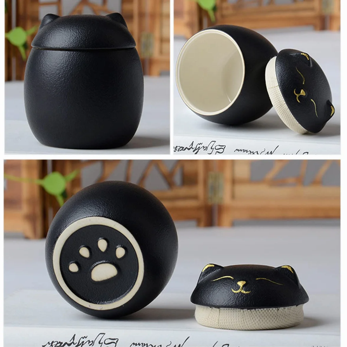 Urne pour Cendres de Chat, Urne Commémorative Forme de Chat, Urne Funéraire Décorative Artisanale, Noir, 500ML