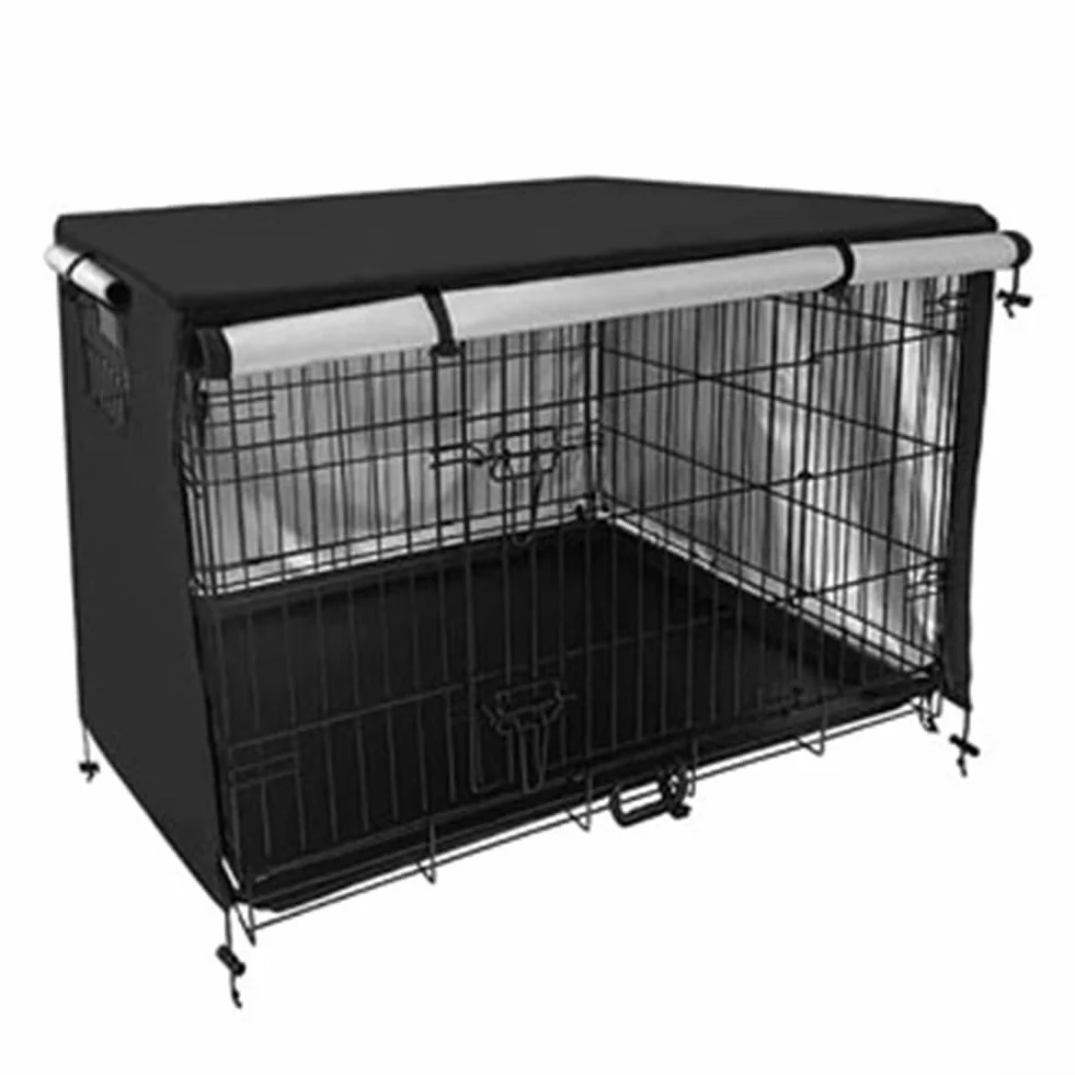 Housse de cage pour chien en tissu Oxford 210D robuste extérieur noir 124,5 x 79 cm