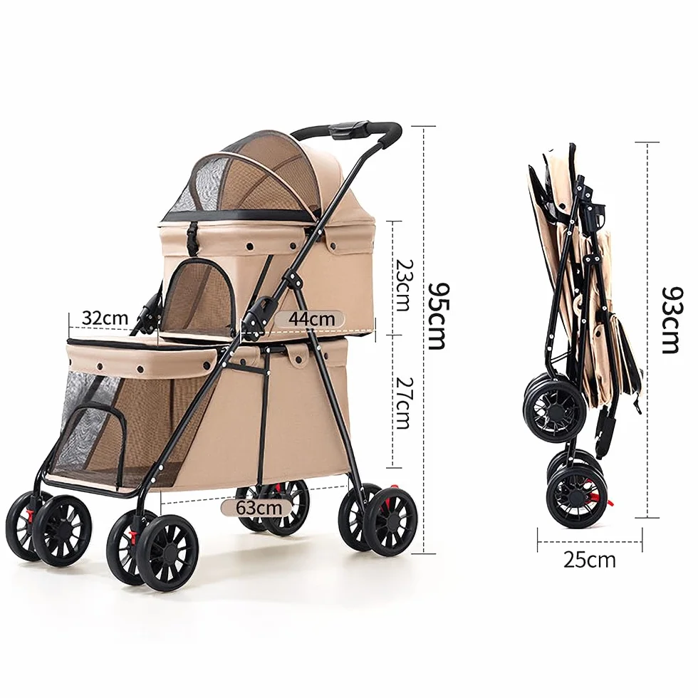 OHMG Poussette double pour chien Chat,3-en-1 Pliable poussette pour 2 animaux jusqu'à 25 kg, Transporteur pour chats,Sac de transport pour cage pour chien,Poussette Buggy,Détachables