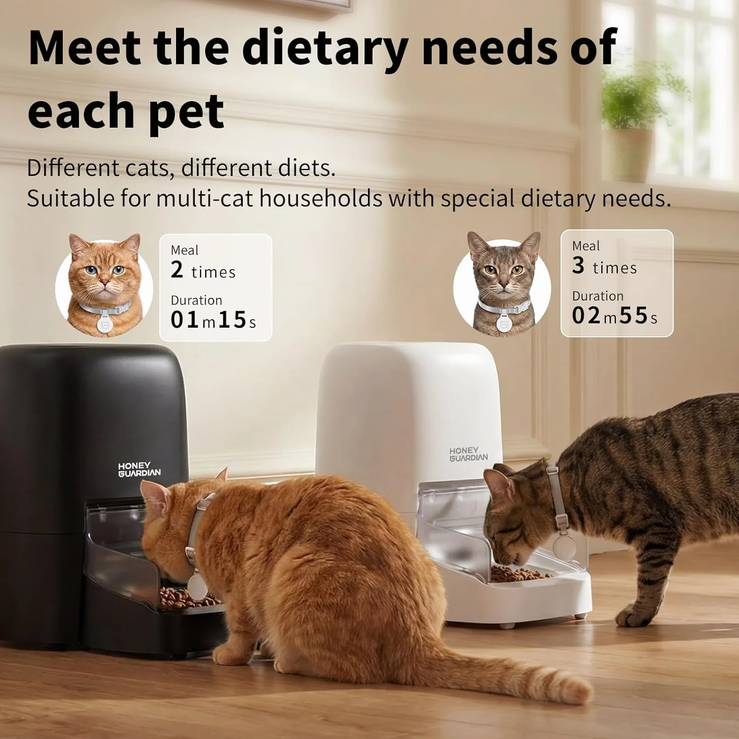 Distributeur Croquettes Chat Automatique RFID WiFi, 4.6L Bol Céramique, Reconnaissance Chat