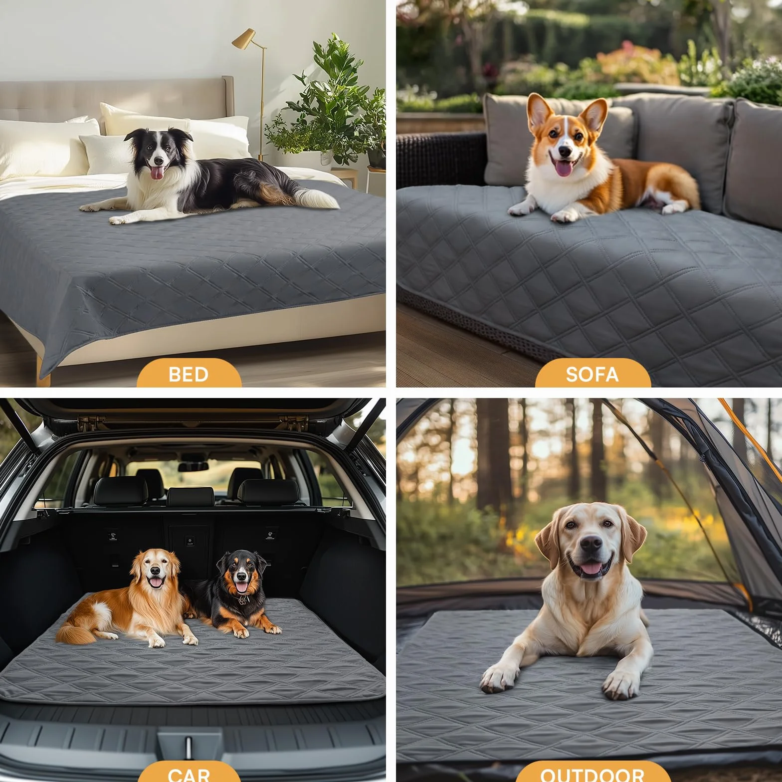 Couverture Imperméable pour Chien avec Points Antidérapants, Tapis de Chien Robuste, Lavable en Machine, Gris 76x178cm