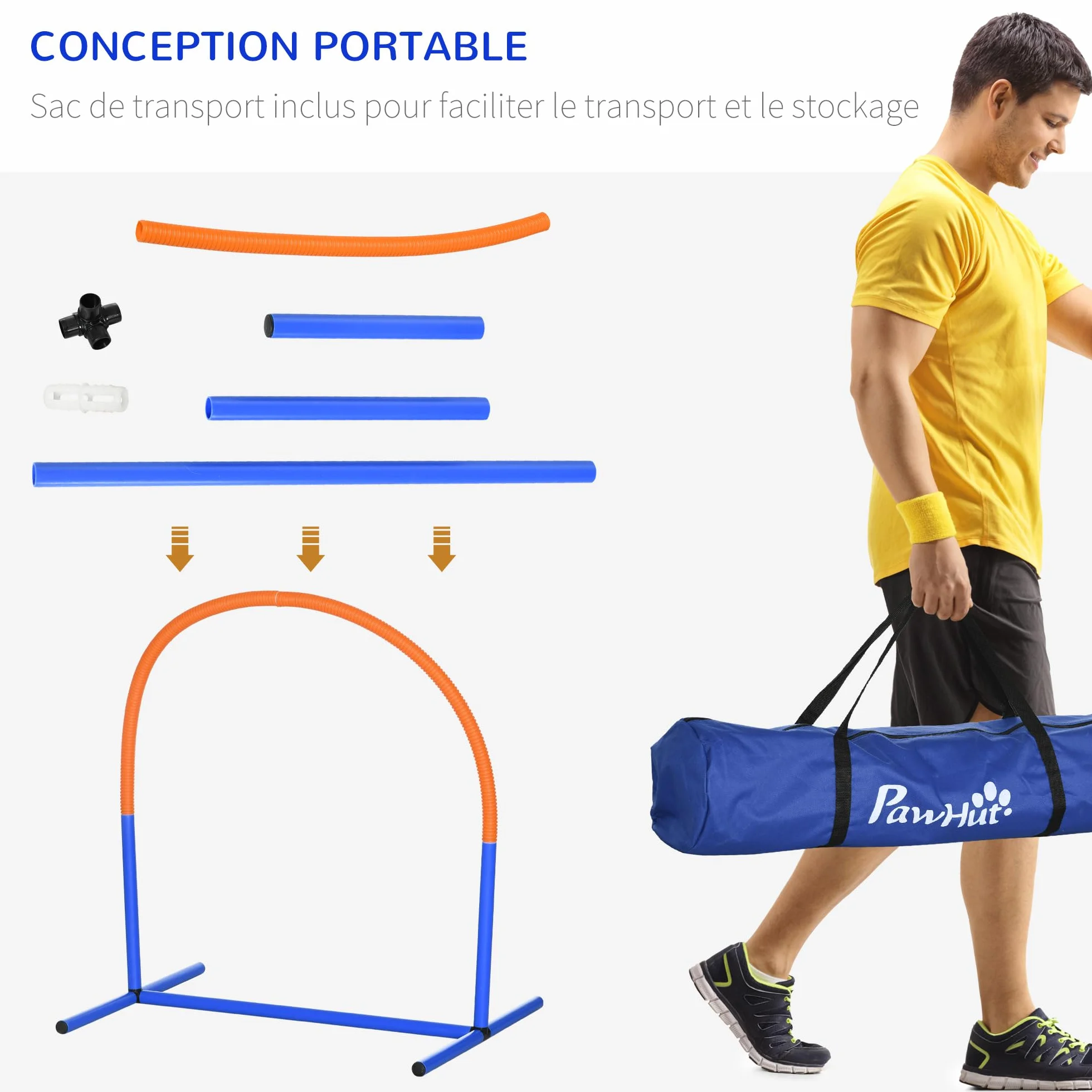 PawHut Kit d'équipement d'agilité pour Chien, Sac de Transport Inclus, Bleu et Orange
