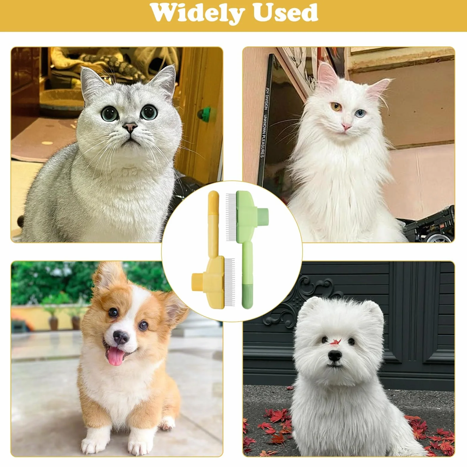 Peignes pour animaux de compagnie pour chiens et chats, lot de 2, dents en acier inoxydable, autonettoyage, toilettage