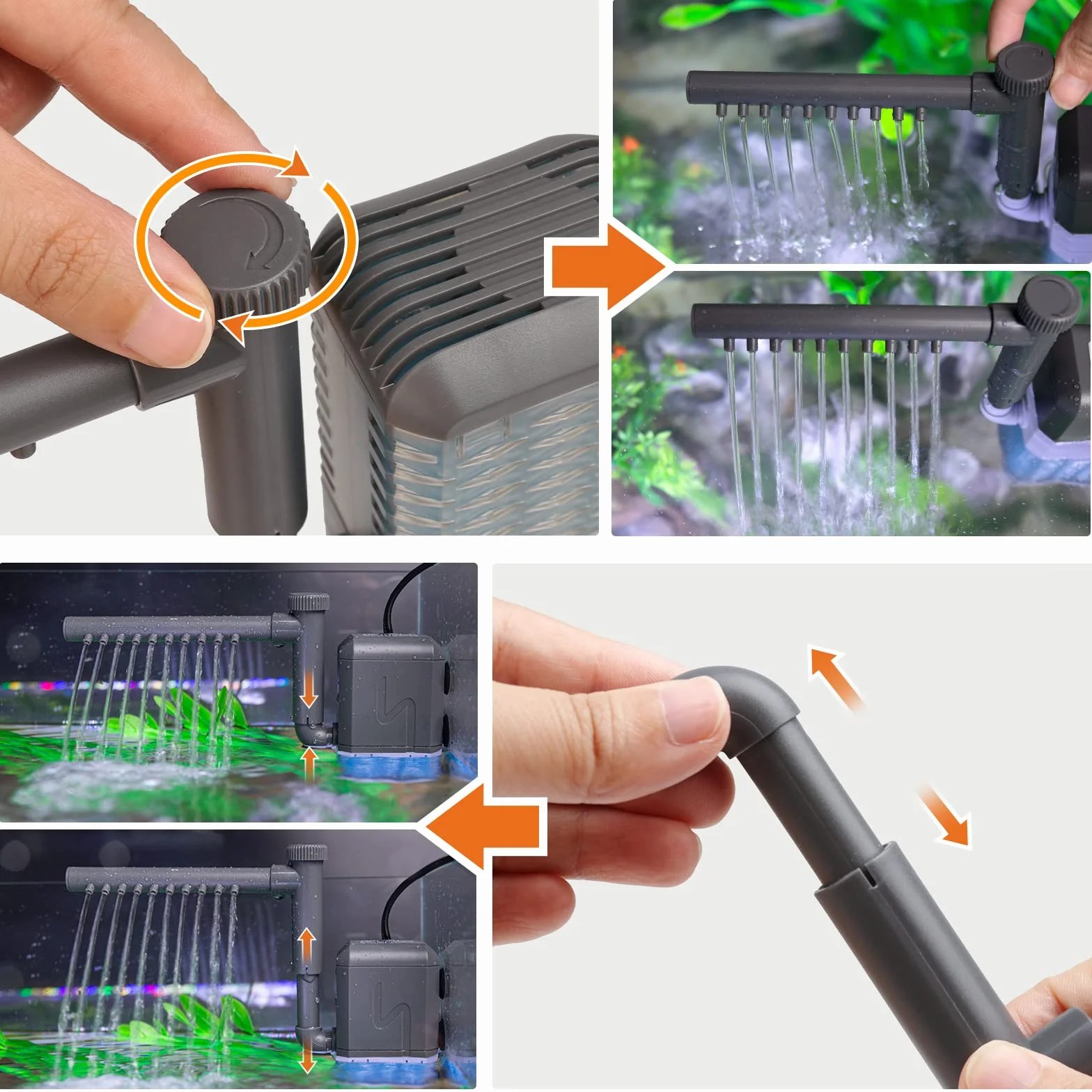 Pompe de filtre d'aquarium interne 600L/H 6W réglable avec barre de pulvérisation pour réservoir jusqu'à 120 litres