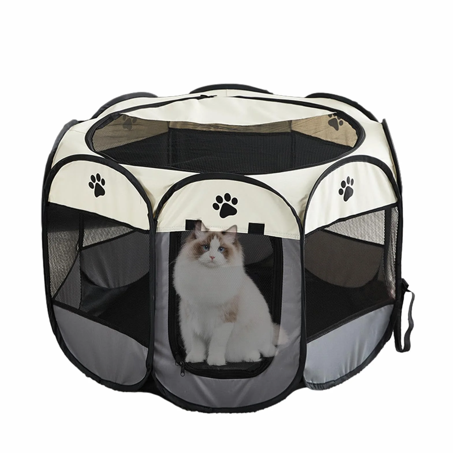 Parc pour chat d'extérieur pliable Tissu Oxford fermeture éclair enclos jeu amovible cage respirante fond imperméable