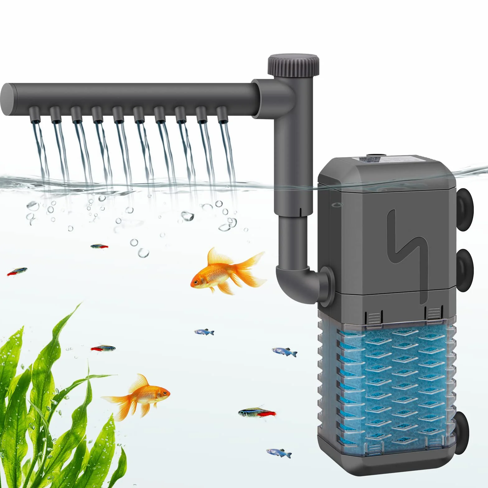 Pompe de filtre d'aquarium interne 600L/H 6W réglable avec barre de pulvérisation pour réservoir jusqu'à 120 litres