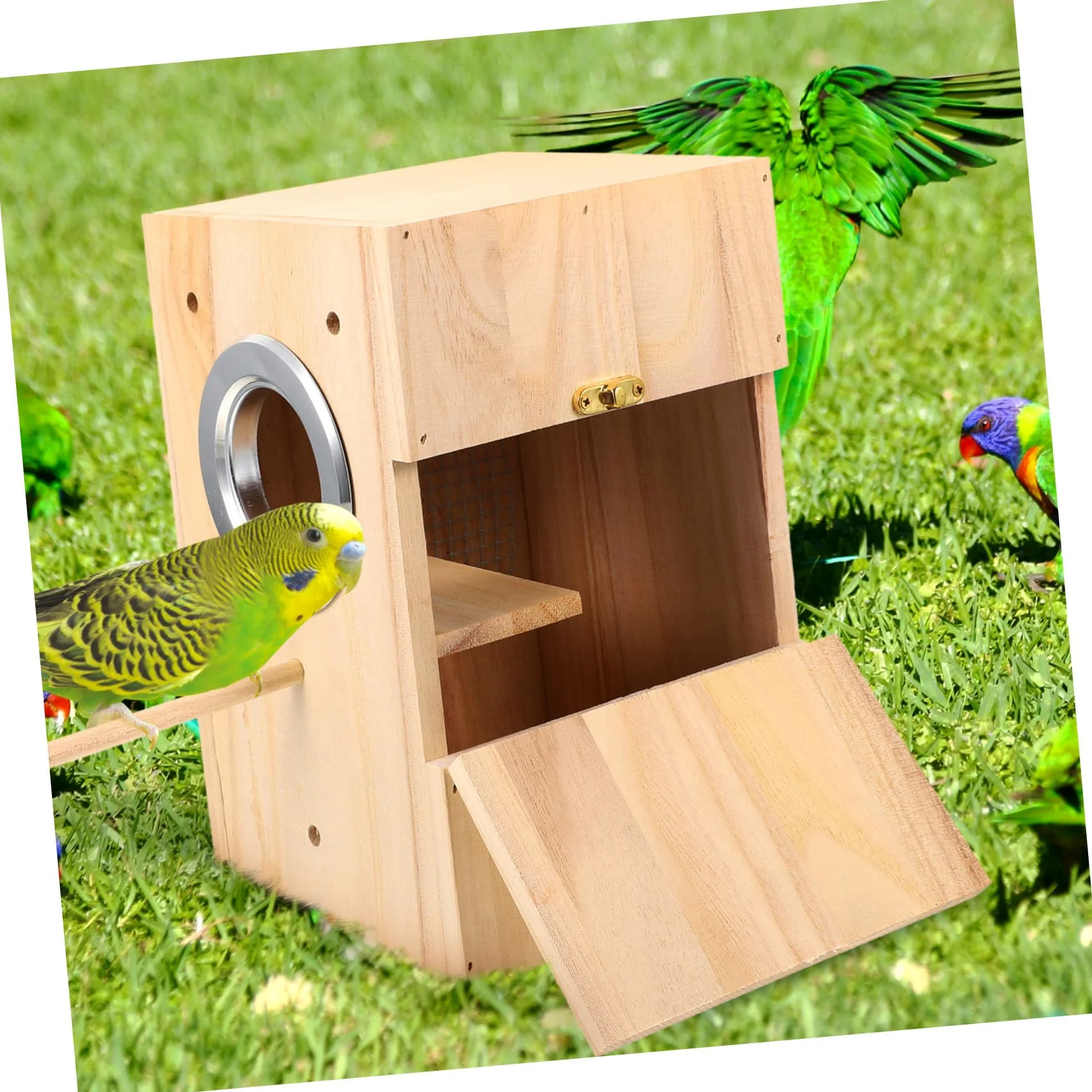 Yardwe Nid D’Oiseau en Bois, Boîte D’élevage Carrée, Lieu de Repos Confortable pour Canaris et Alouettes, Usage Intérieur