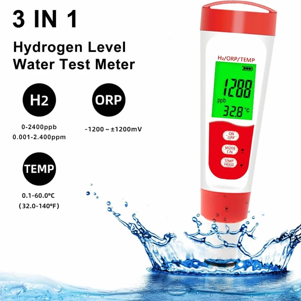Testeur de niveau d'hydrogène numérique H2/ORP/Temp pour eau hydrogénée