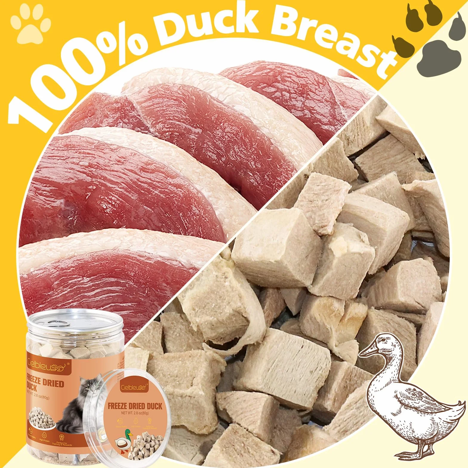 Friandises Lyophilisées au Canard pour Chats et Chiens, 100% Magret de Canard, Riche en Protéines