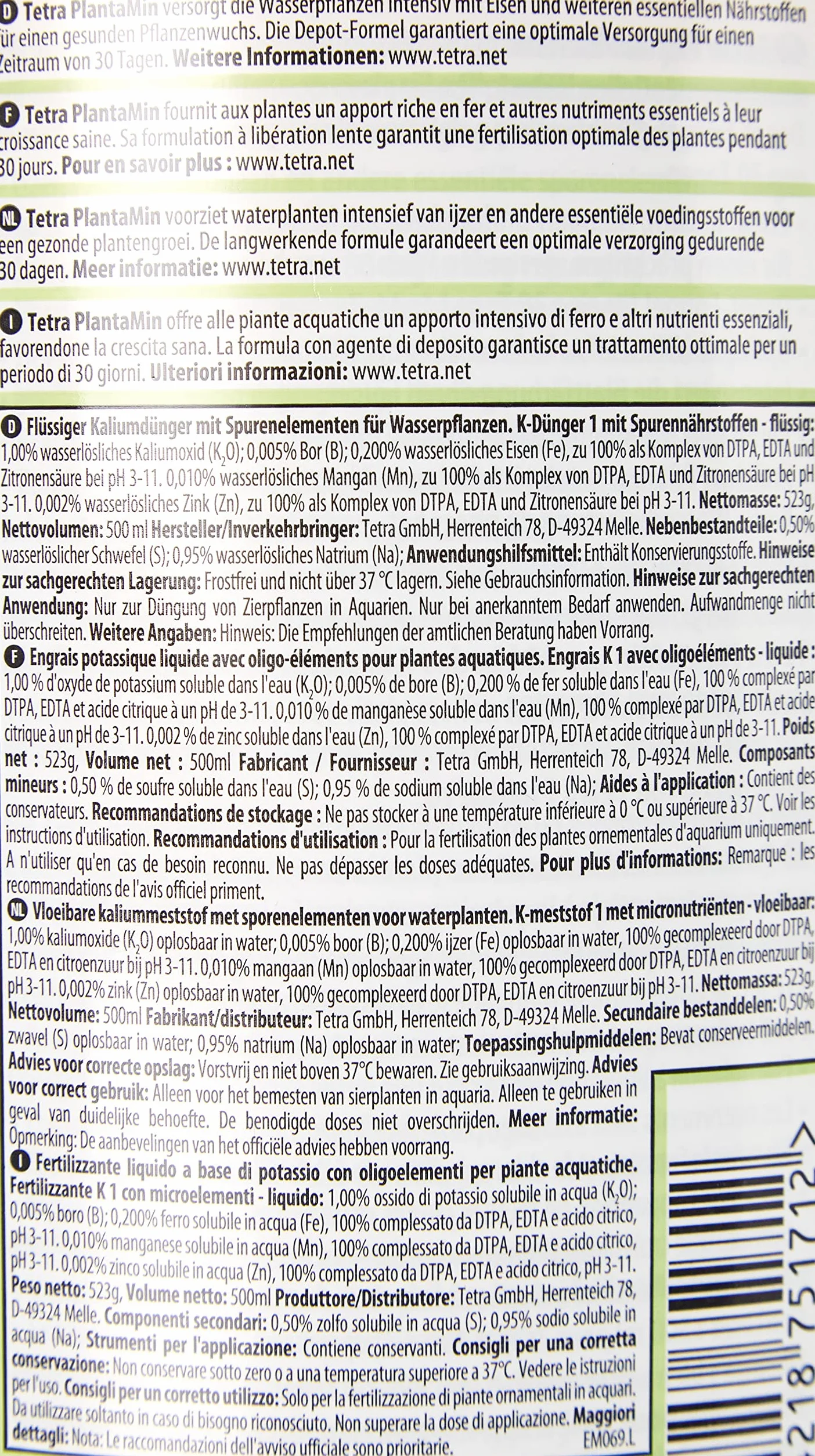 TETRA PlantaMin Fertilisant liquide pour plante d'aquarium 500ml