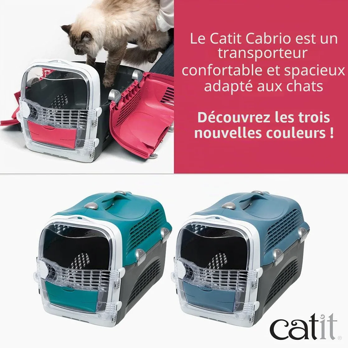 Catit Cage de Transport Cabrio pour Chat Rouge Cerise