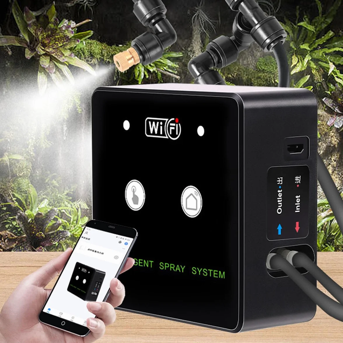 Système de brumisation réglable 360° pour réservoir de forêt tropicale, pulvérisateur automatique intelligent pour boîte à tortues