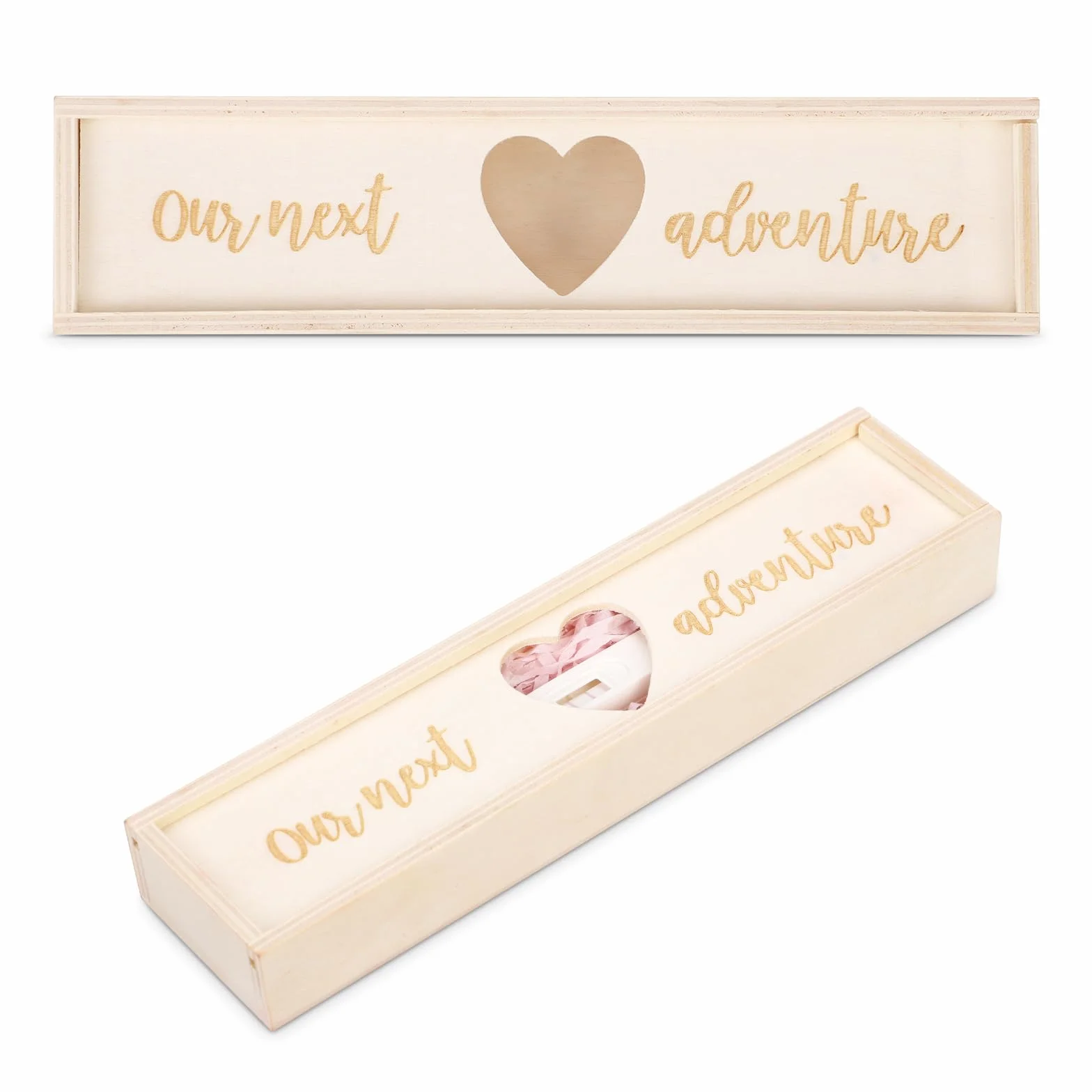 Boîte Souvenir Test de Grossesse Bois Coffret Cadeau Annonce Bébé (Blanc)