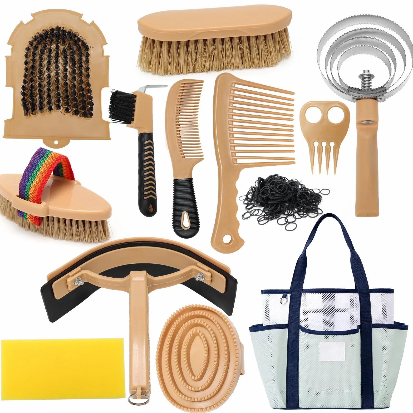 Kit de Toilettage pour Cheval, 13 Brosses avec Sac de Rangement Série Equine Care