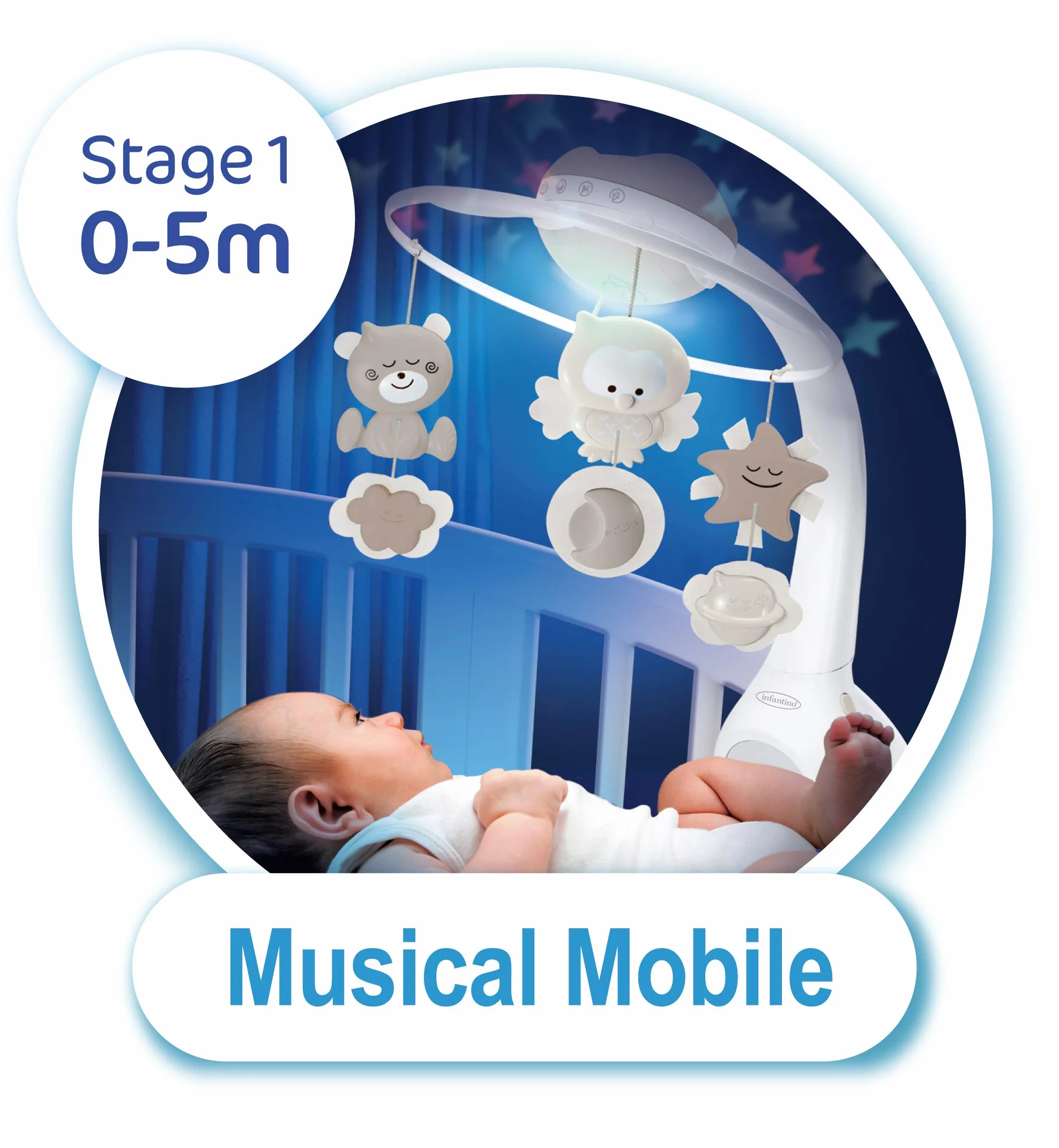 Infantino Mobile Musical 3-en-1 Projecteur Veilleuse Gris