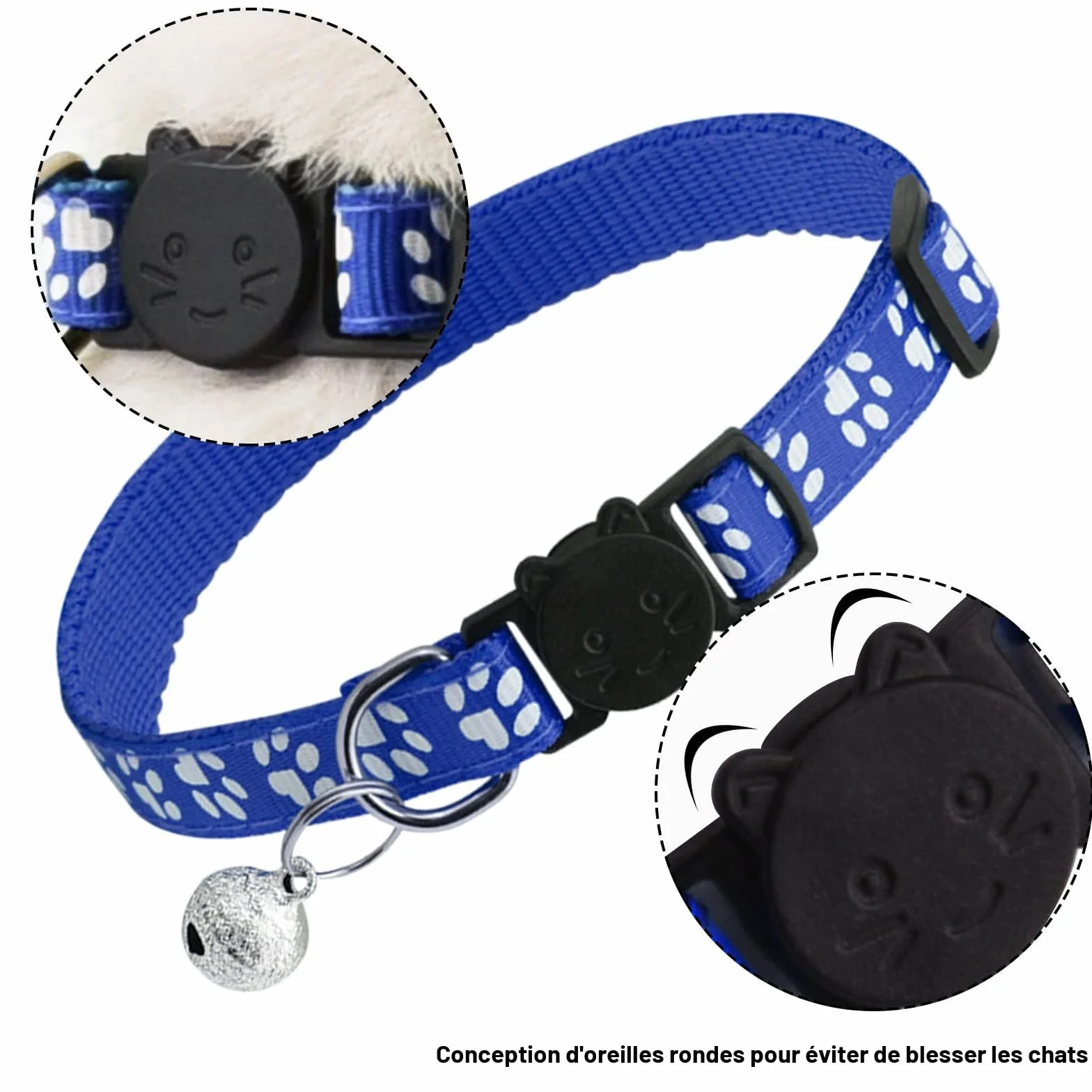 Collier Chat Anti Étranglement Réfléchissant Réglable avec Clochette de Sécurité