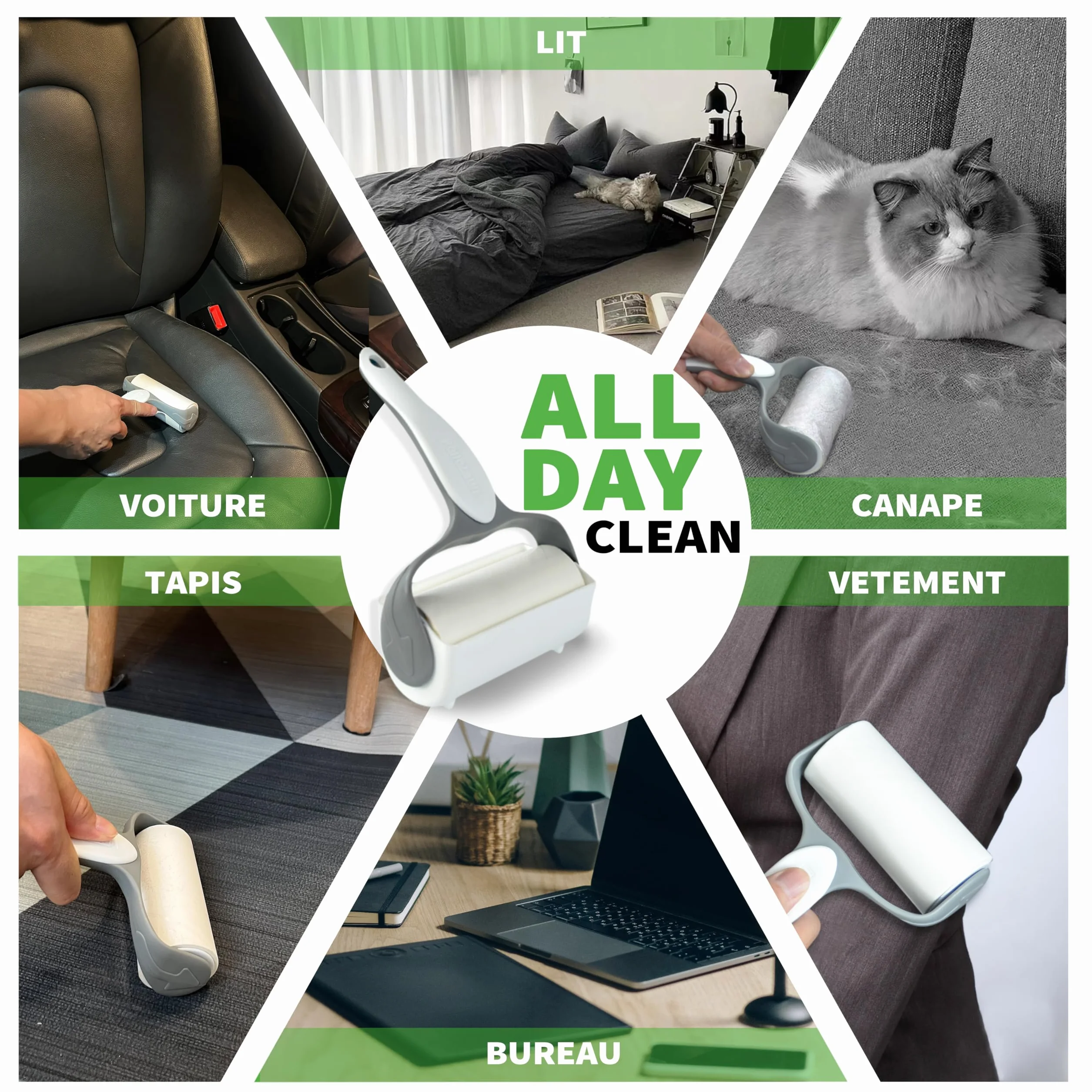 Rouleau Adhésif pour Poils d'Animaux 5 Recharges 300 Feuilles - Élimine Poils Chien Chat sur Vêtements Canapé