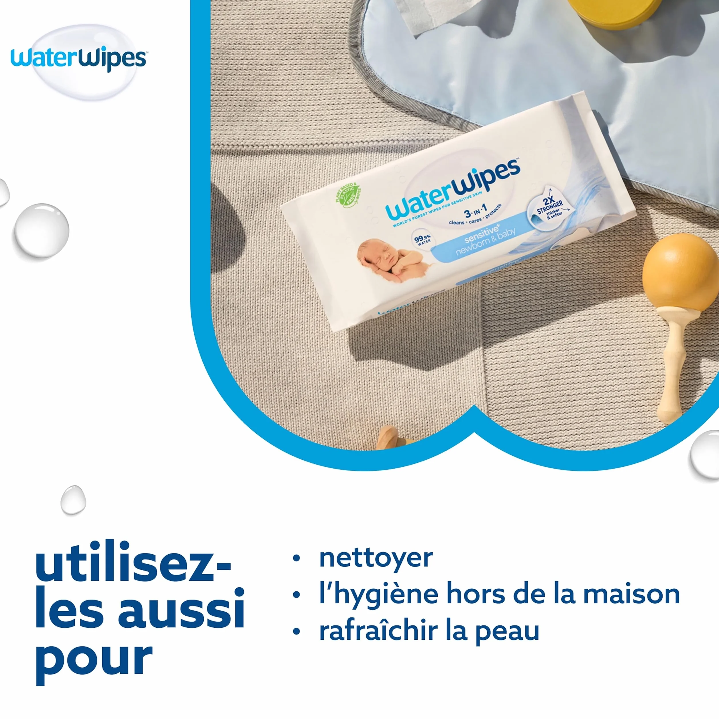 WaterWipes Sensitive+ Lingettes Bébé 360 unités (6 paquets) 99,9% eau non parfumées