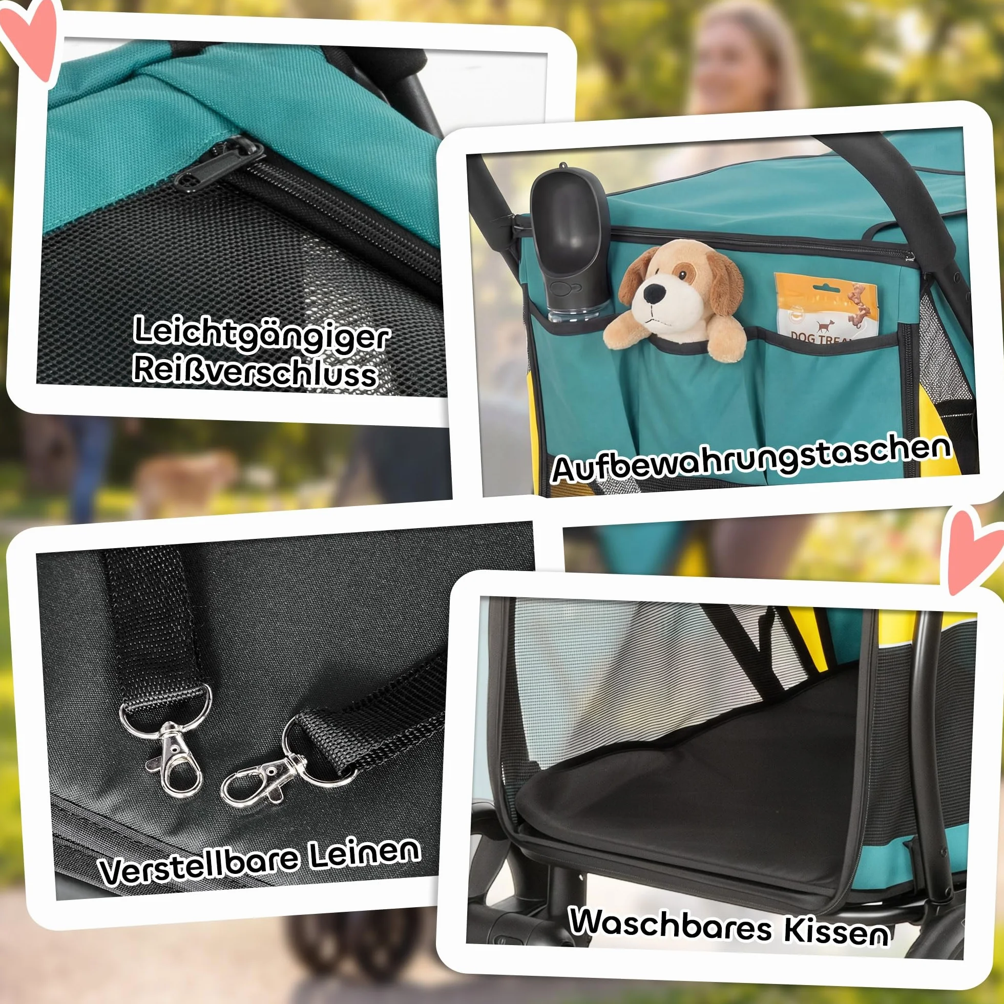 PawHut Poussette pliable pour chien jusqu'à 20 kg avec coussin lavable, fenêtre en filet, 3 roues, porte, poche arrière, poussette pour animaux de compagnie de petite et moyenne taille, vert foncé