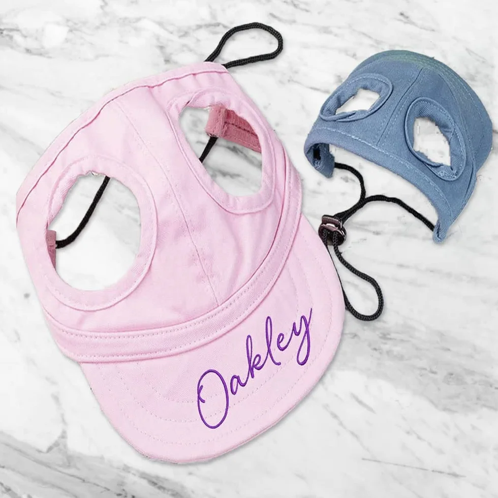 Chapeau d'été personnalisé pour Chien et Chat | Casquette de Baseball avec nom brodé | avec Trous d'oreilles