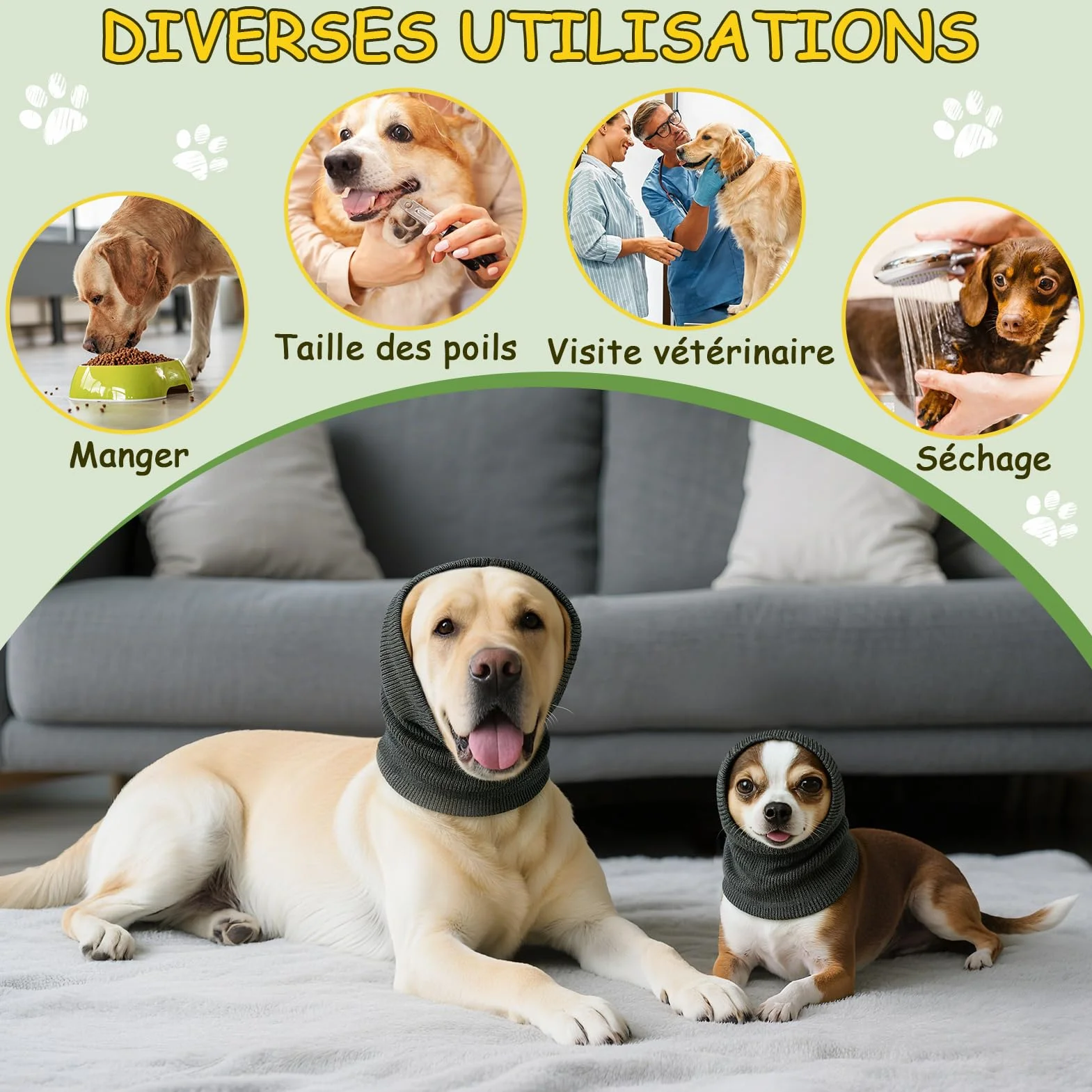 Kiiwah Cache-Oreilles pour Chien, Snood Cache Chien pour Protection Contre le Bruit, Bandeau pour Soulager l'anxiété, Annulation du Bruit pour Feux d'artifice, Orages, Aide au Toilettage