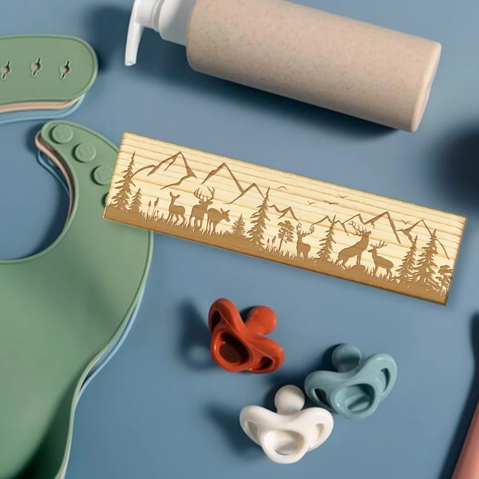 Coffret Cadeau en Bois avec Ruban en Raphia et Cadenas pour Annonce de Grossesse Souvenir Test de Grossesse Forêt Cerf 8x2x1.2 pouce