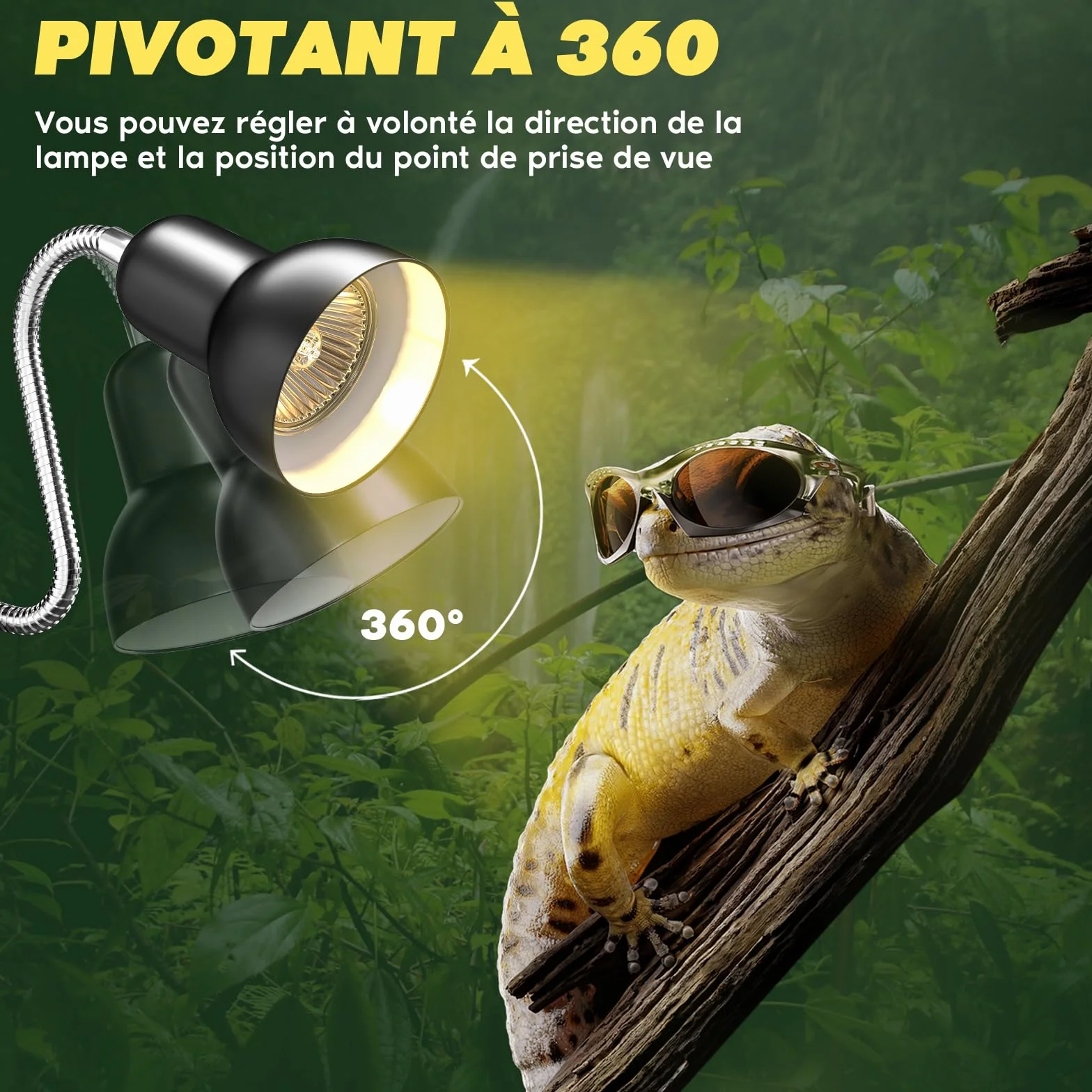 Lampe Chauffante Tortue E27 avec Minuterie et Contrôle de Température, 2x Ampoules 100W UVA UVB