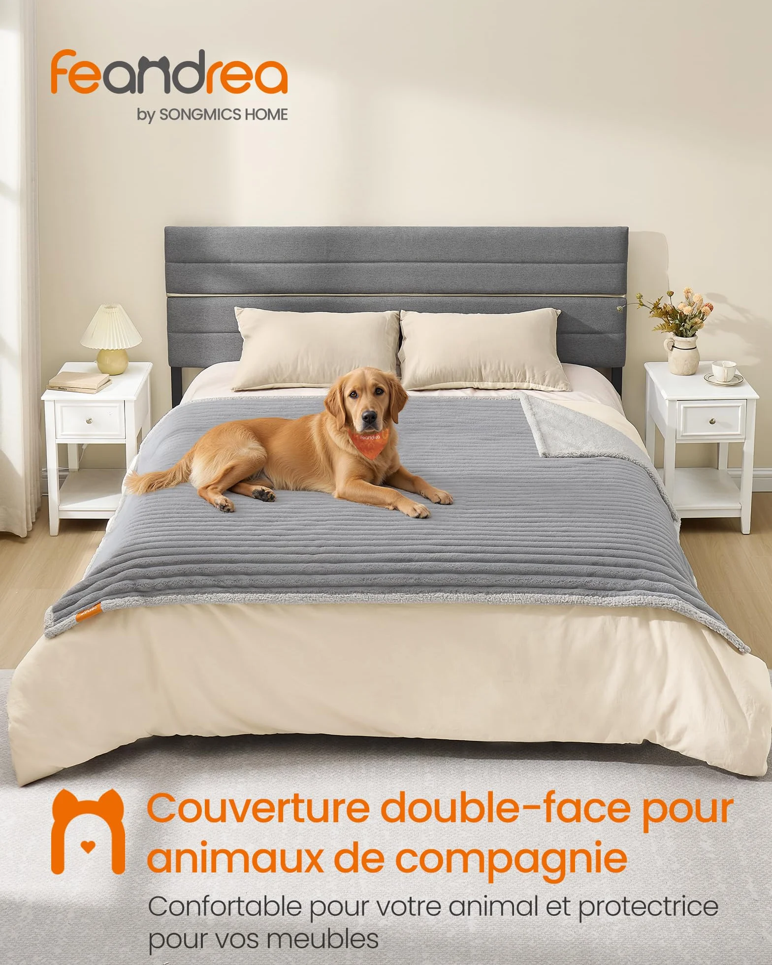 Feandrea Tapis Chien Imperméable XXL 203x152 cm Réversible Housse Canapé Lavable Gris Tourterelle Gris Clair