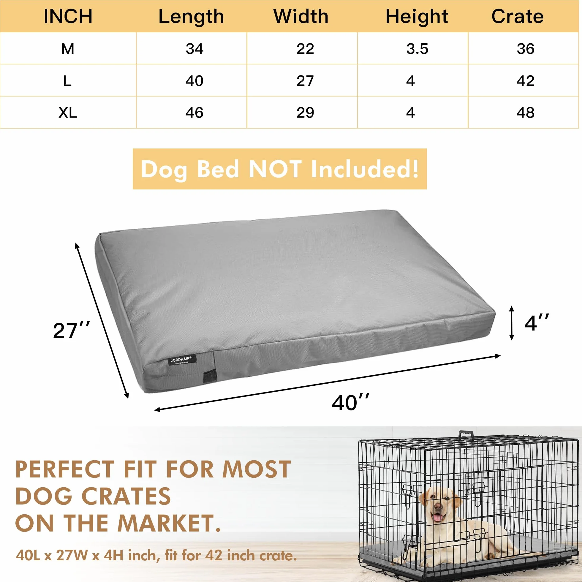Housse de lit imperméable en Toile avec Fermeture éclair Lavable pour Cage de Chien 101,6 x 68,6 x 10,2 cm