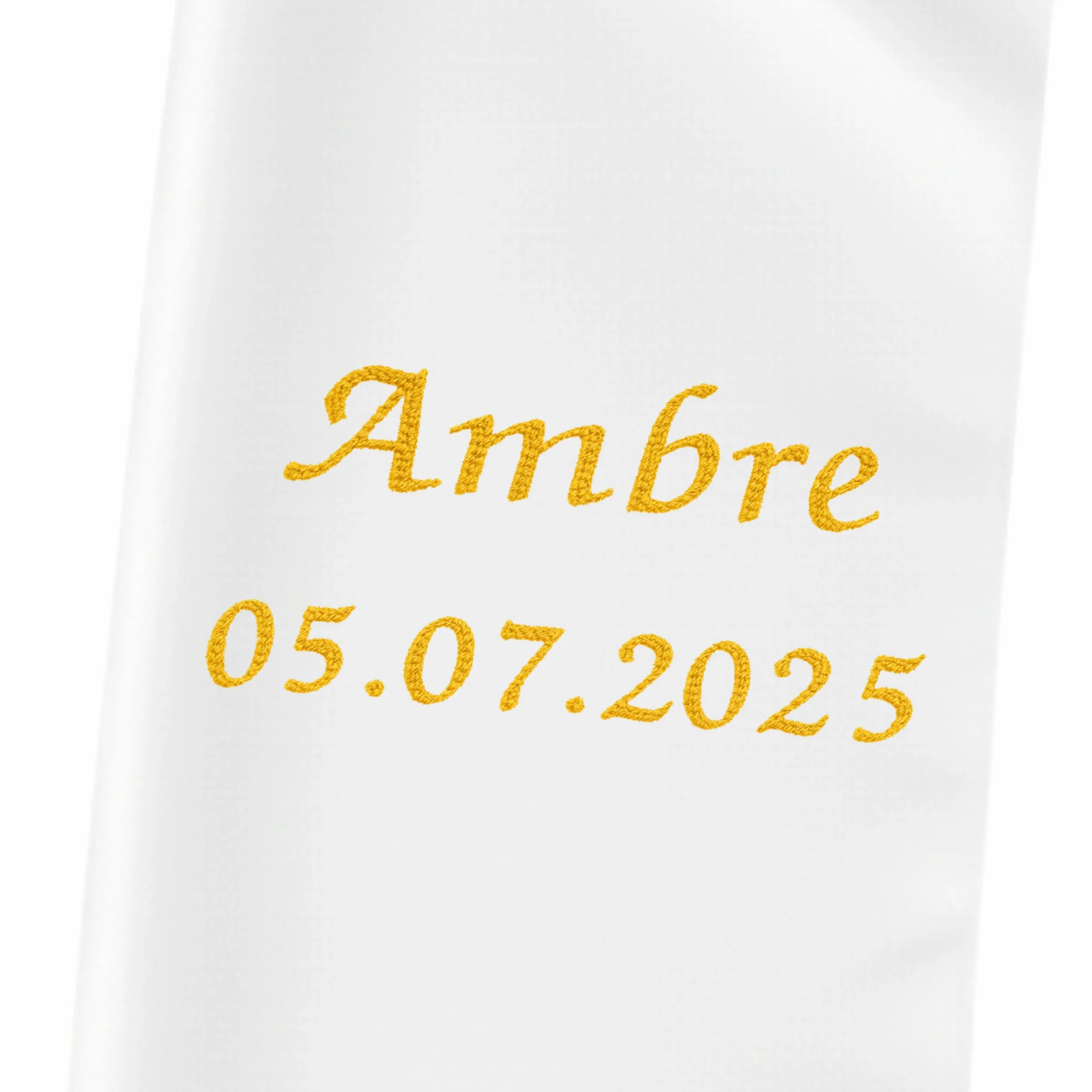 Étole de Baptême Personnalisée Prénom Date Broderie Satin Blanc 85x15 cm Cadeau Filleul Filleule