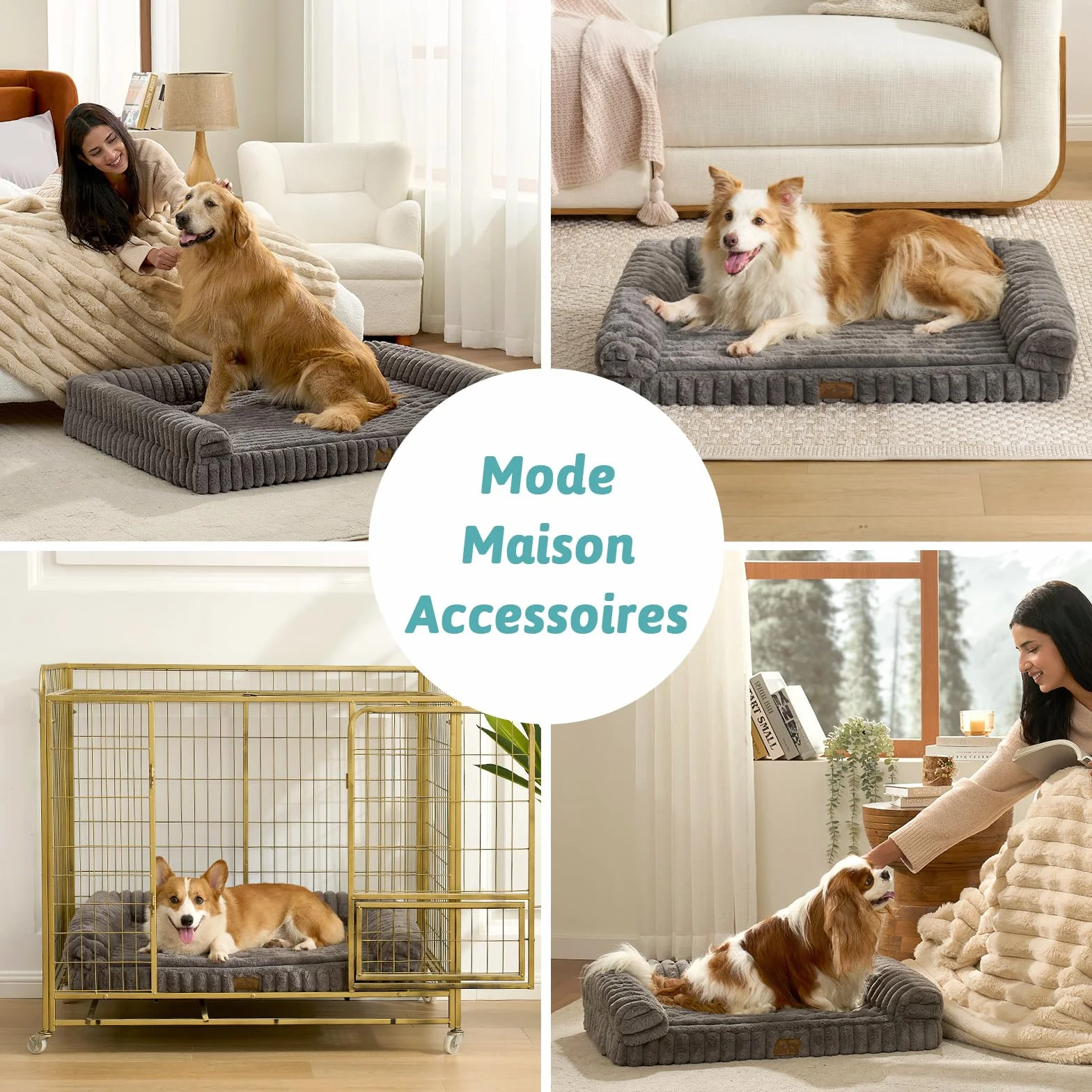 COZY KISS Panier Orthopédique Chien Très Grand 110x80x17cm Lit-Canapé Fausse Fourrure Douce Mousse Mémoire Forme Nid Abeille Coussin Ergonomique Détachable Lavable Gris XL