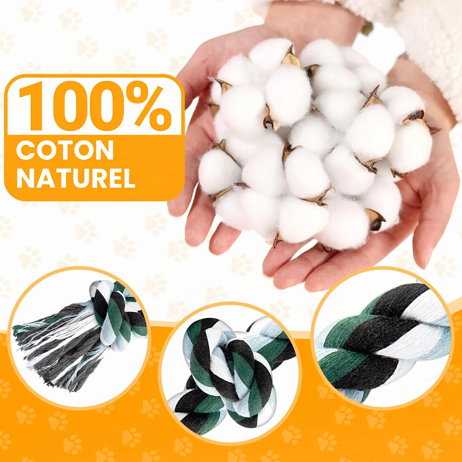 Corde de Jouet Chien Durable 100cm Grand 6-Nœuds 100% Coton Jouet à Mâcher pour Nettoyage des Dents